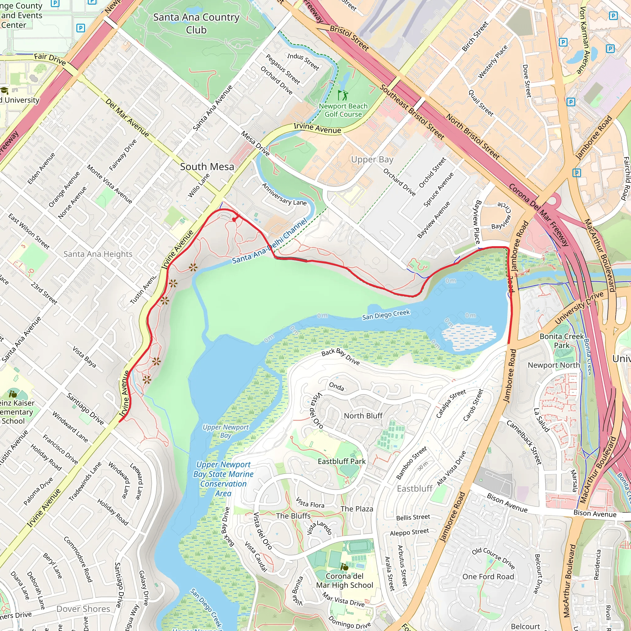 San Diego Creek via Back Bay Hiking Trail mobile static map