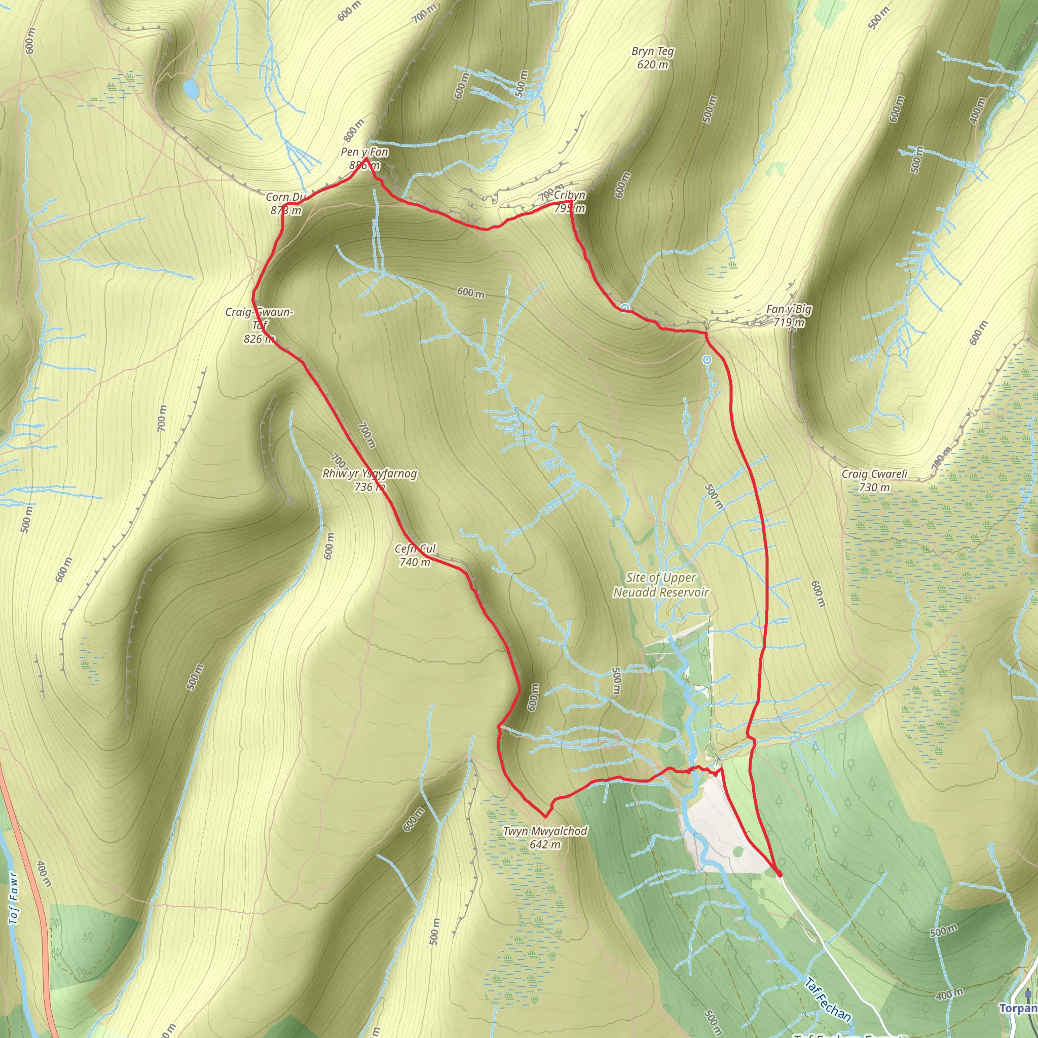 Brecon Beacons Horseshoe Ridge Walk mobile static map