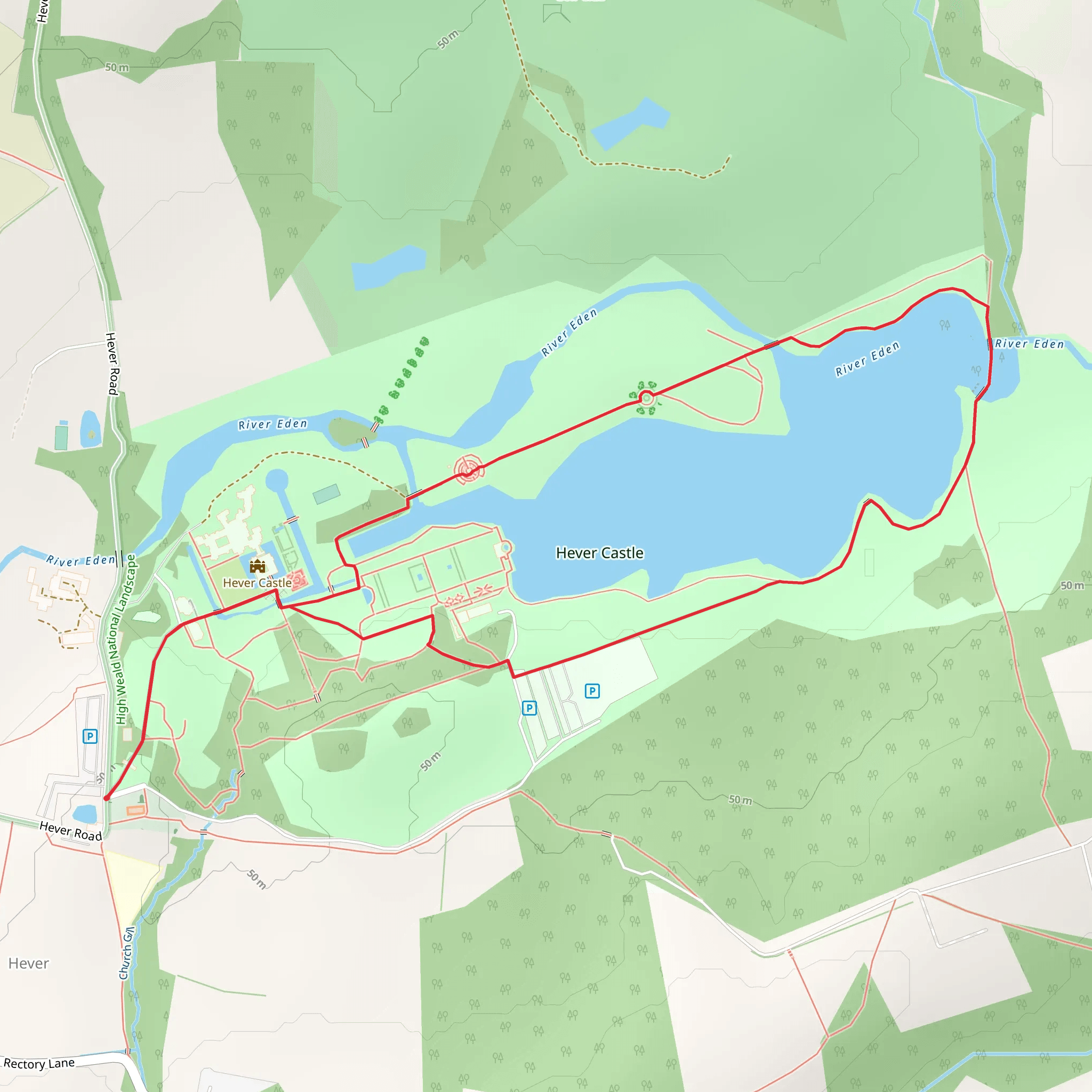 Hever Castle and River Eden Loop mobile static map
