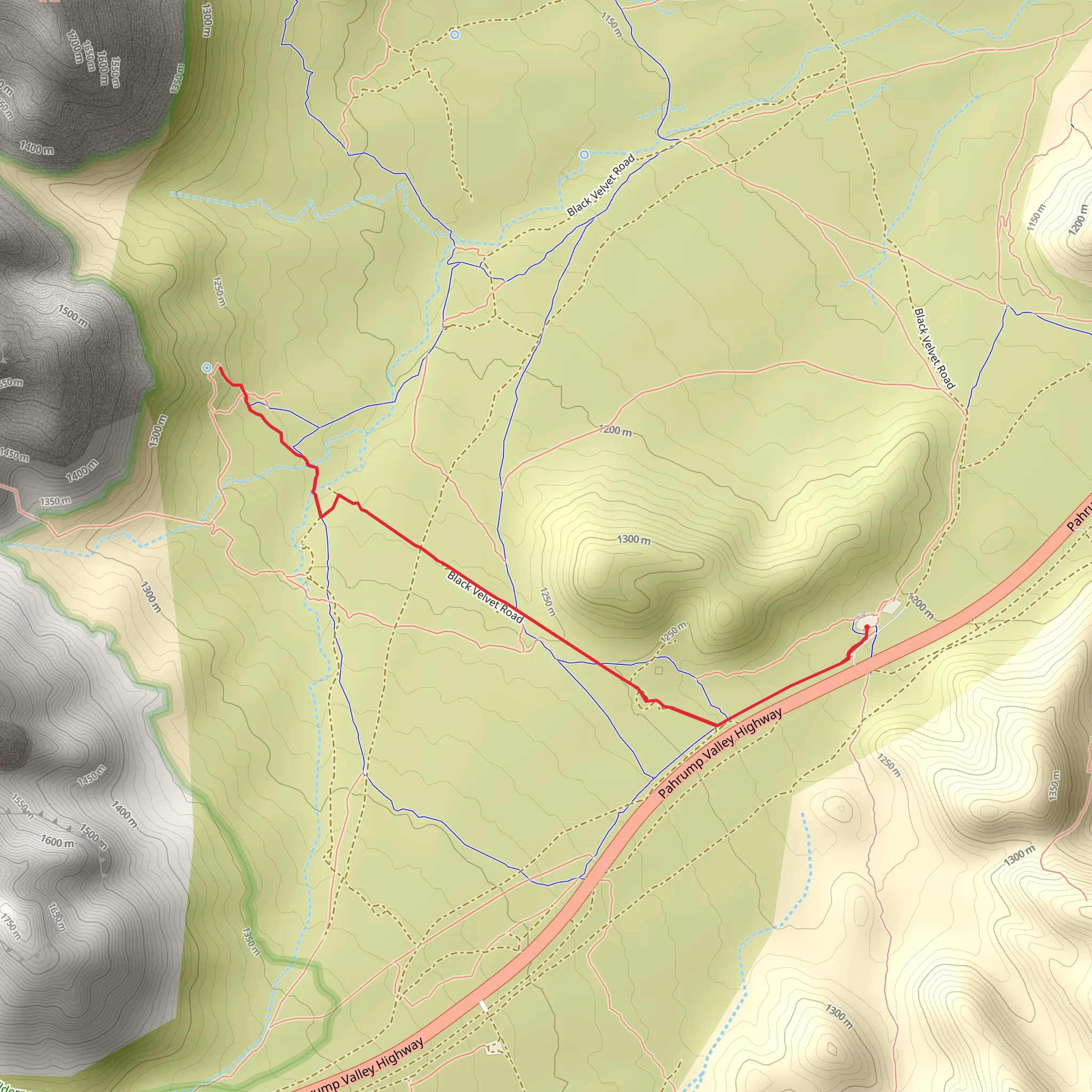 Cottonwood Valley and Black Velvet Road mobile static map