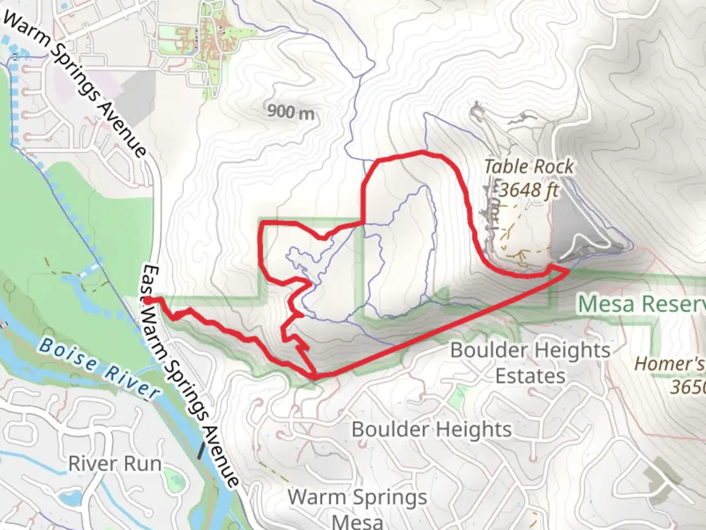 An image depicting the trail Tram, Rock Garden and table Rock Quarry Loop and its surrounding area.