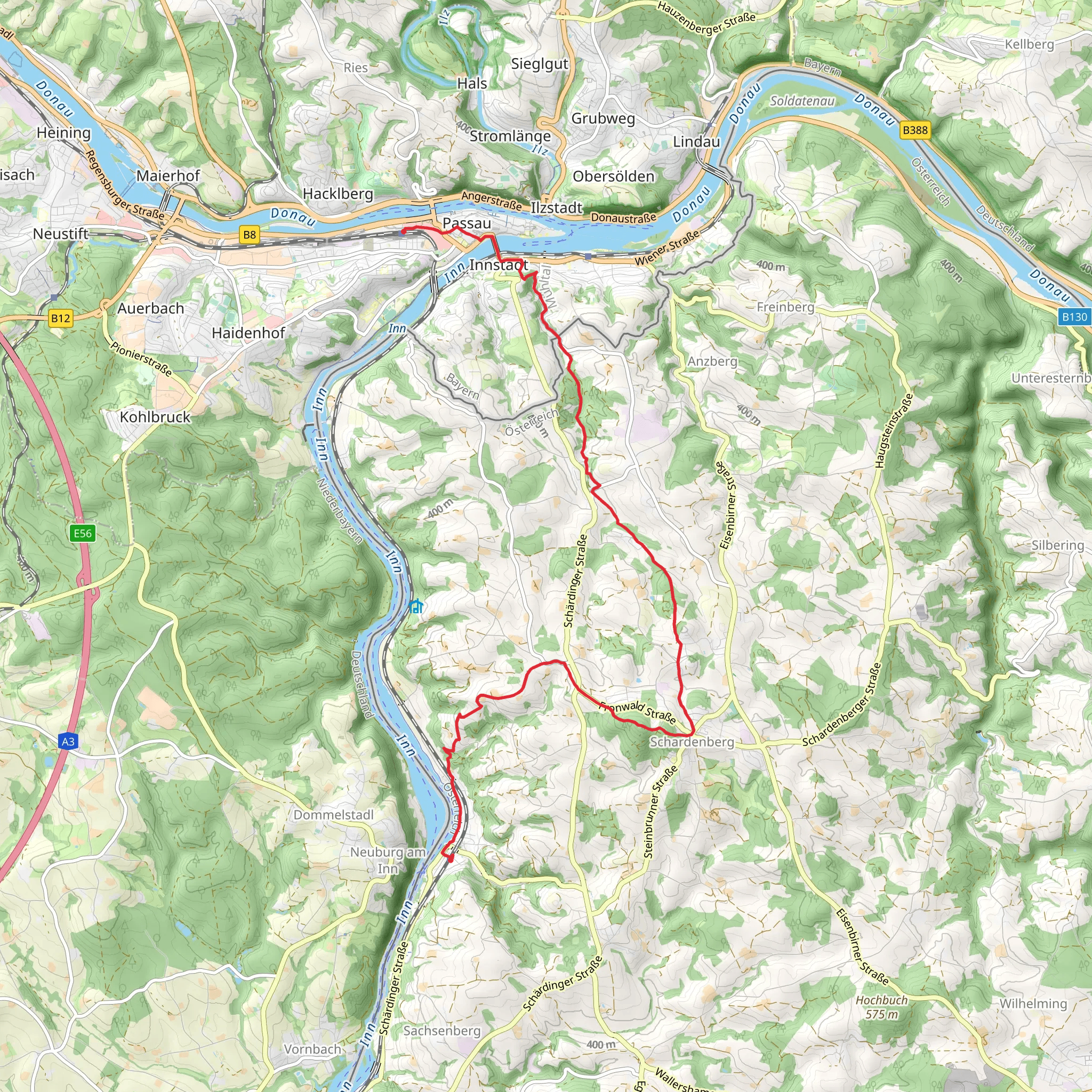 Passau to Wernstein via Schardenberg - Passau mobile static map