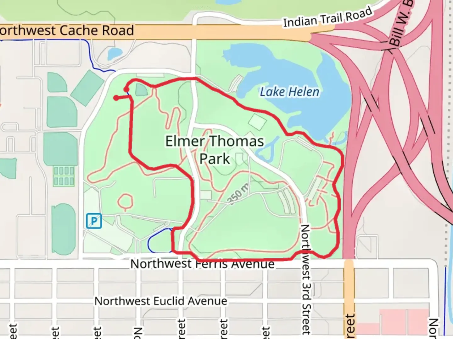 An image depicting the trail Elmer Thomas Park Loop and its surrounding area.