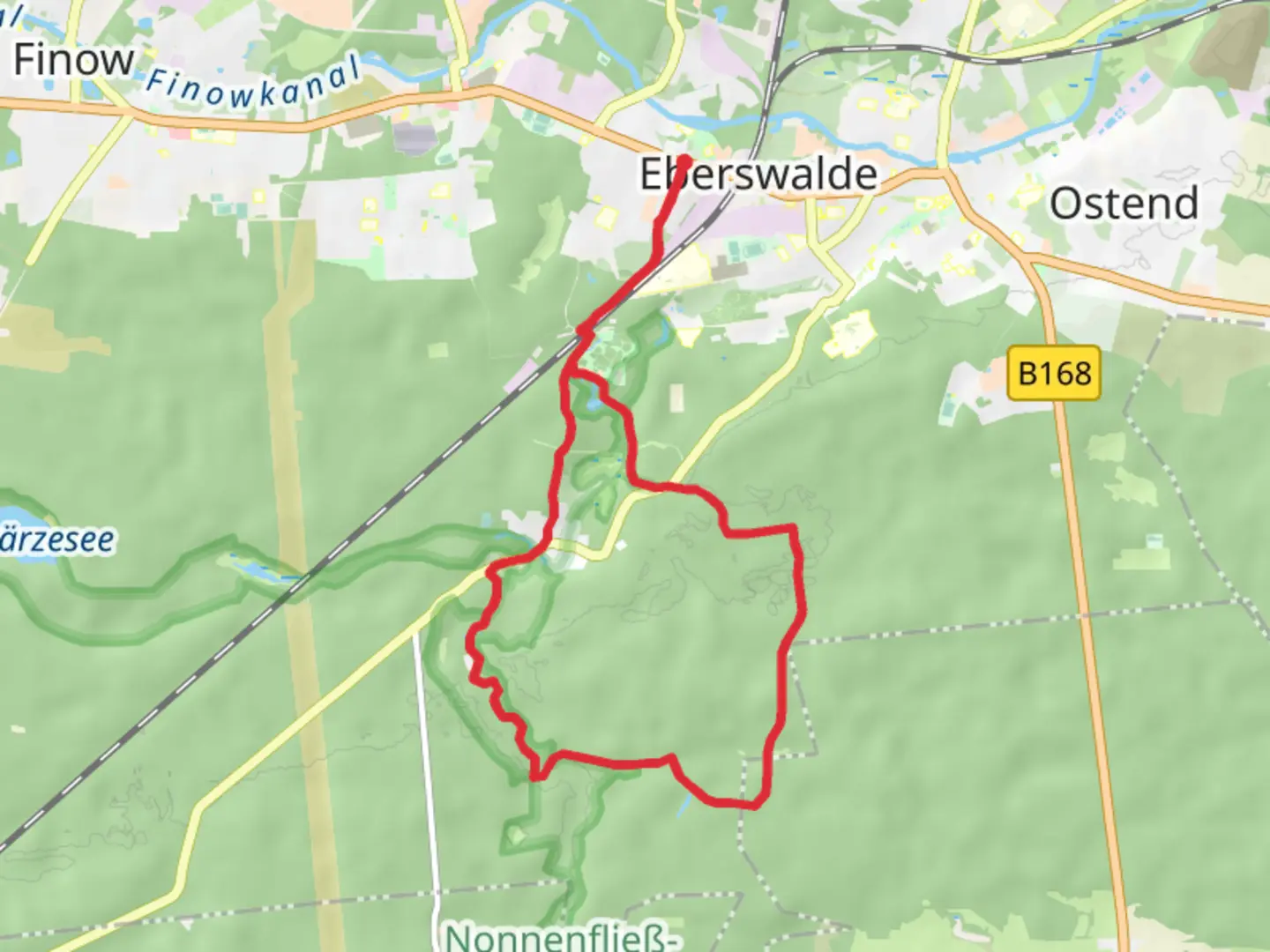 An image depicting the trail Spechthausen Loop from Eberswalde and its surrounding area.