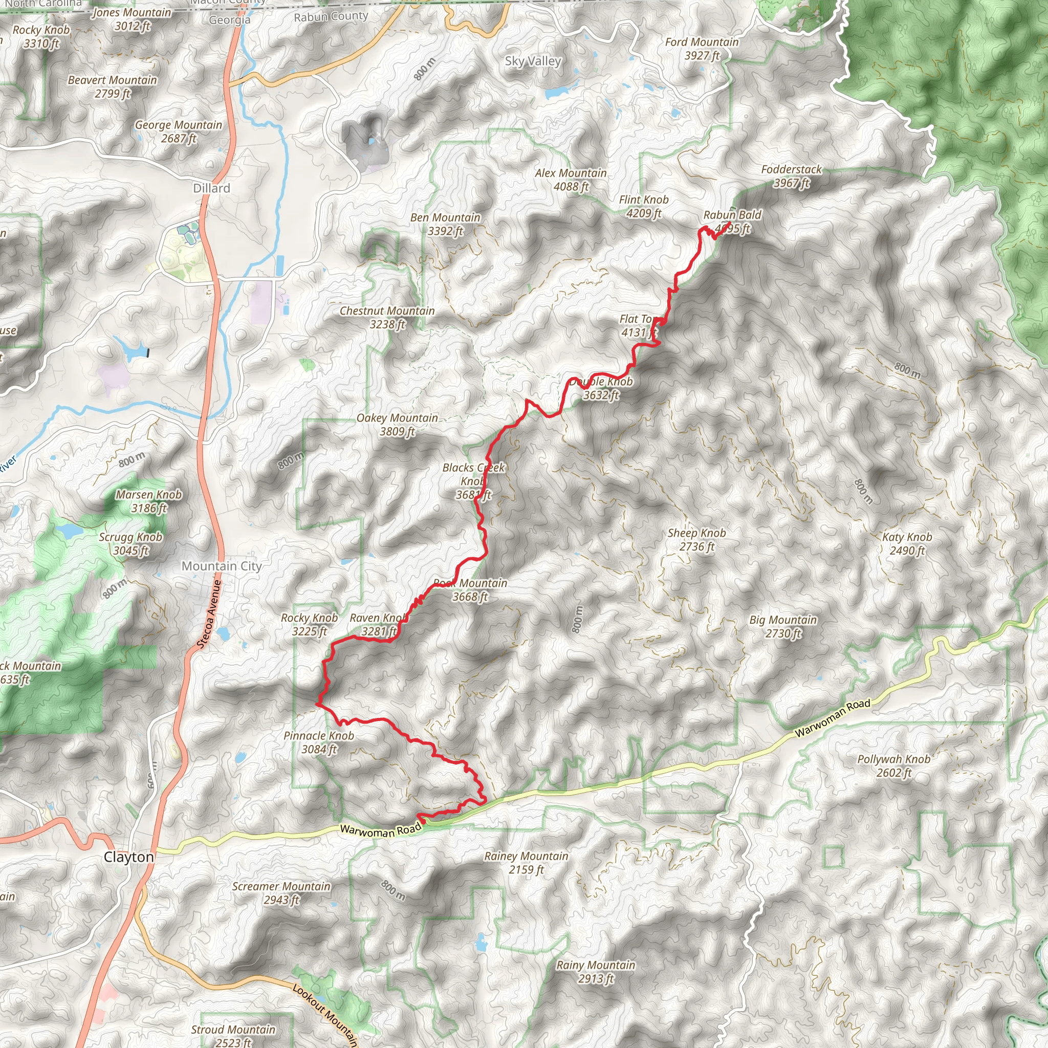Rabun Bald and Bartram Trail - Warwoman Road mobile static map