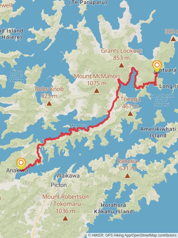 Queen Charlotte Track mobile static map