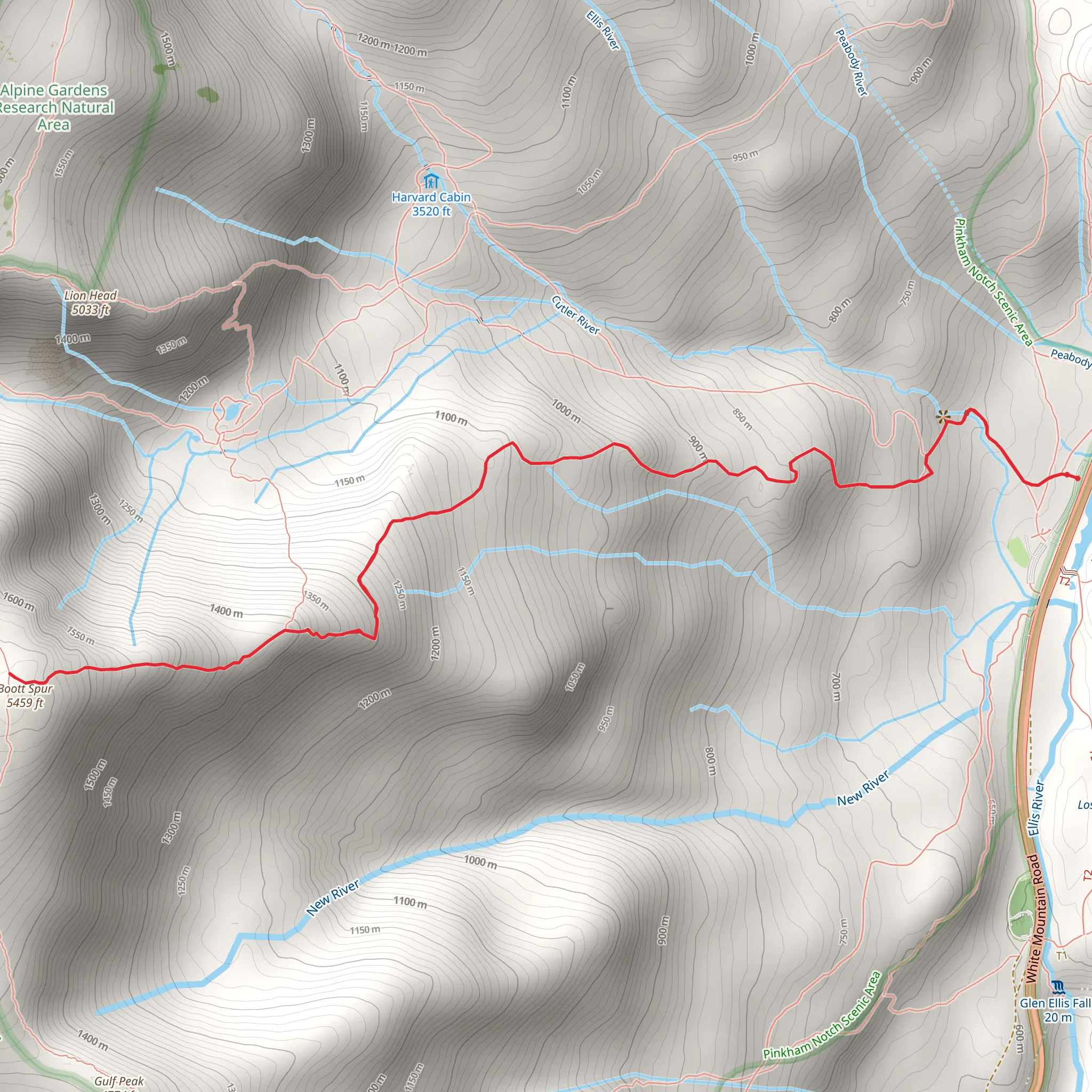 Boott Spur Trail via Tuckerman Ravine Trail mobile static map