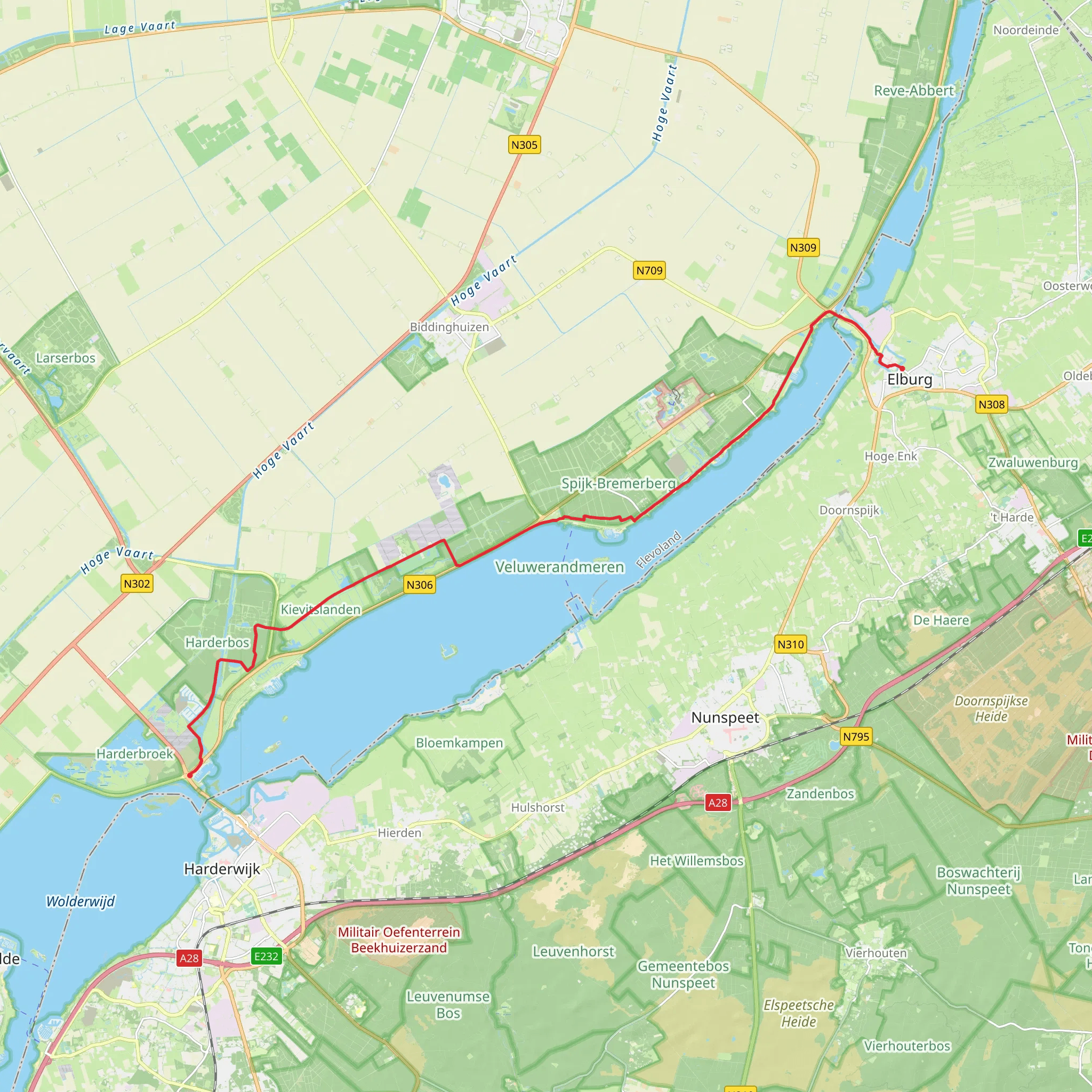 Elburg to Harderhaven via Bremerbergdijk and Harderdijk mobile static map