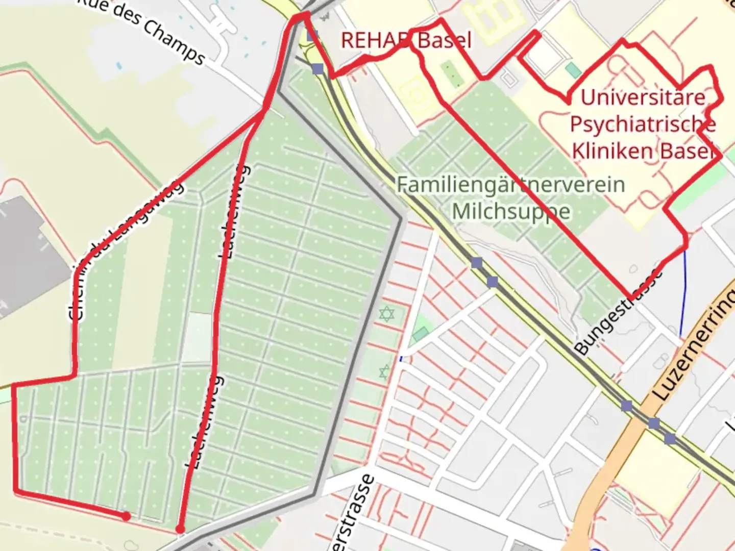 An image depicting the trail Burgfeldenpark Quarry Park Trail and its surrounding area.