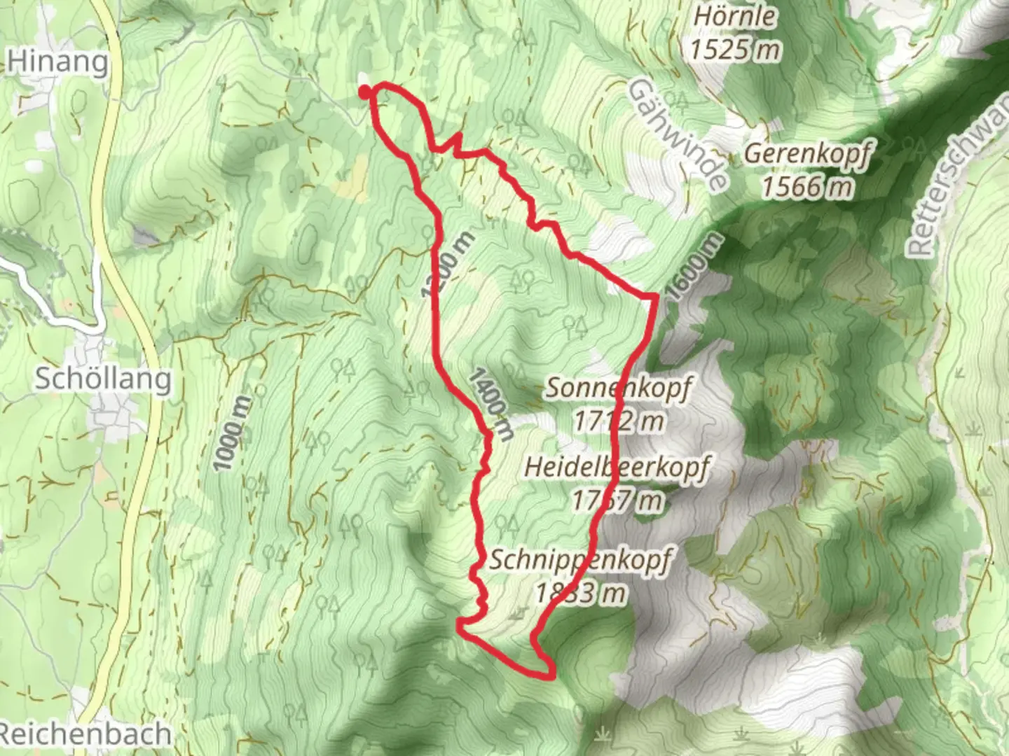 An image depicting the trail Schnippenkopf, Heidelbeerkopf and Sonnenkopf Loop and its surrounding area.