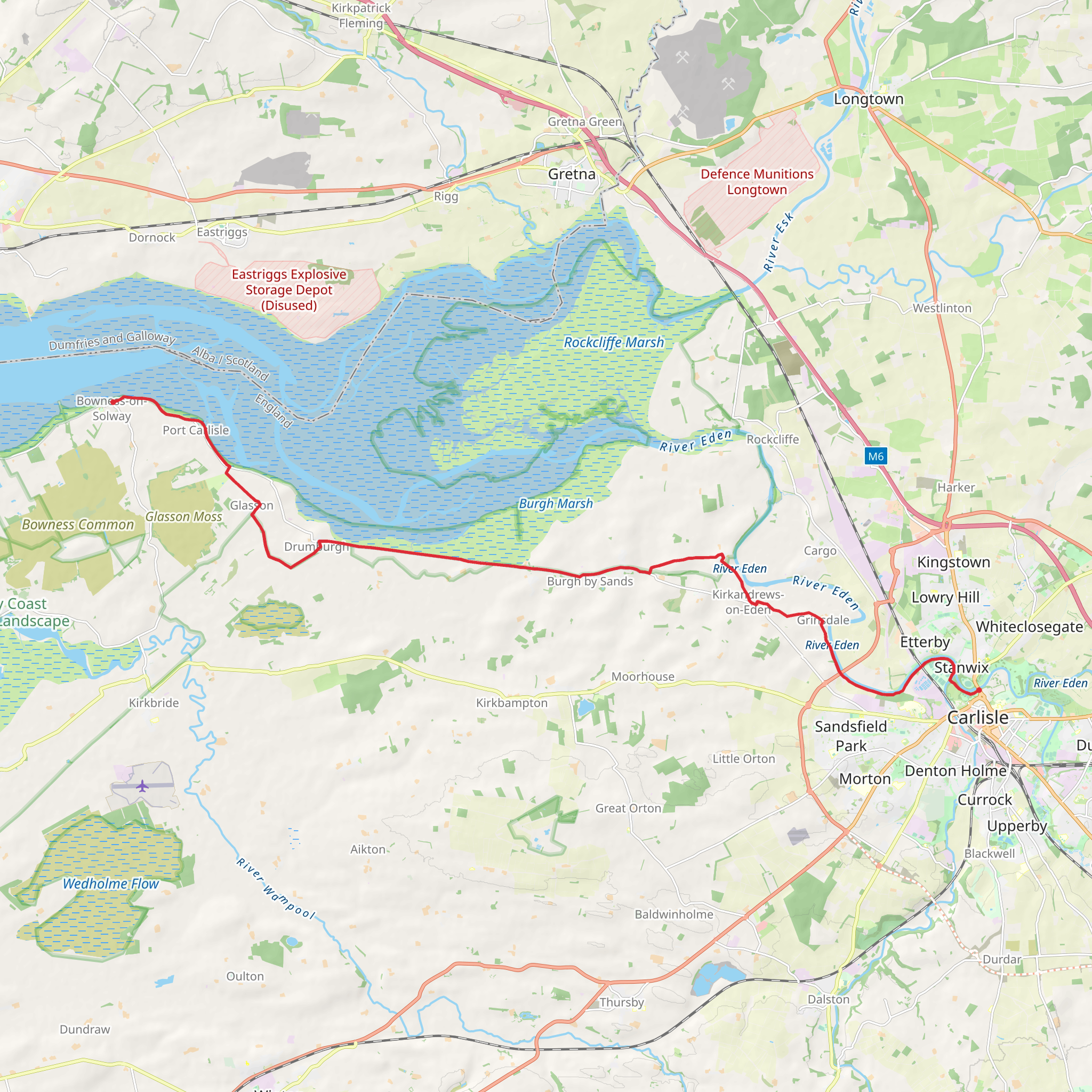 Carlisle to Bowness on Solway Walk mobile static map