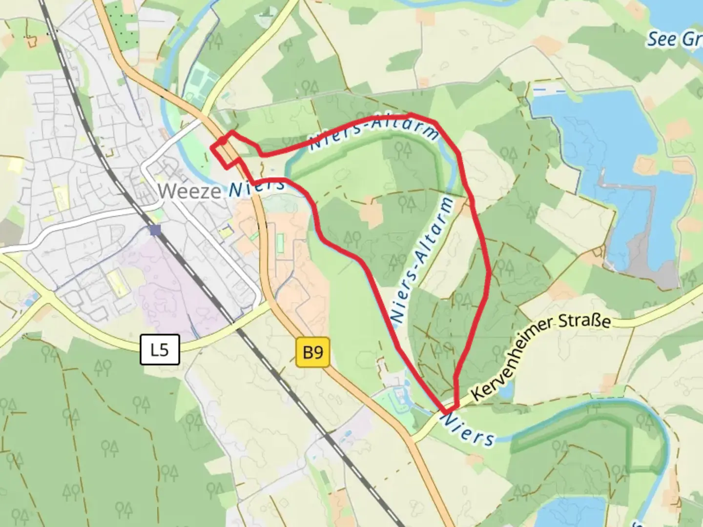 An image depicting the trail Haus Hertefeld and Gesselthof Loop via Naturerlebnispfad Kleine Runde and its surrounding area.