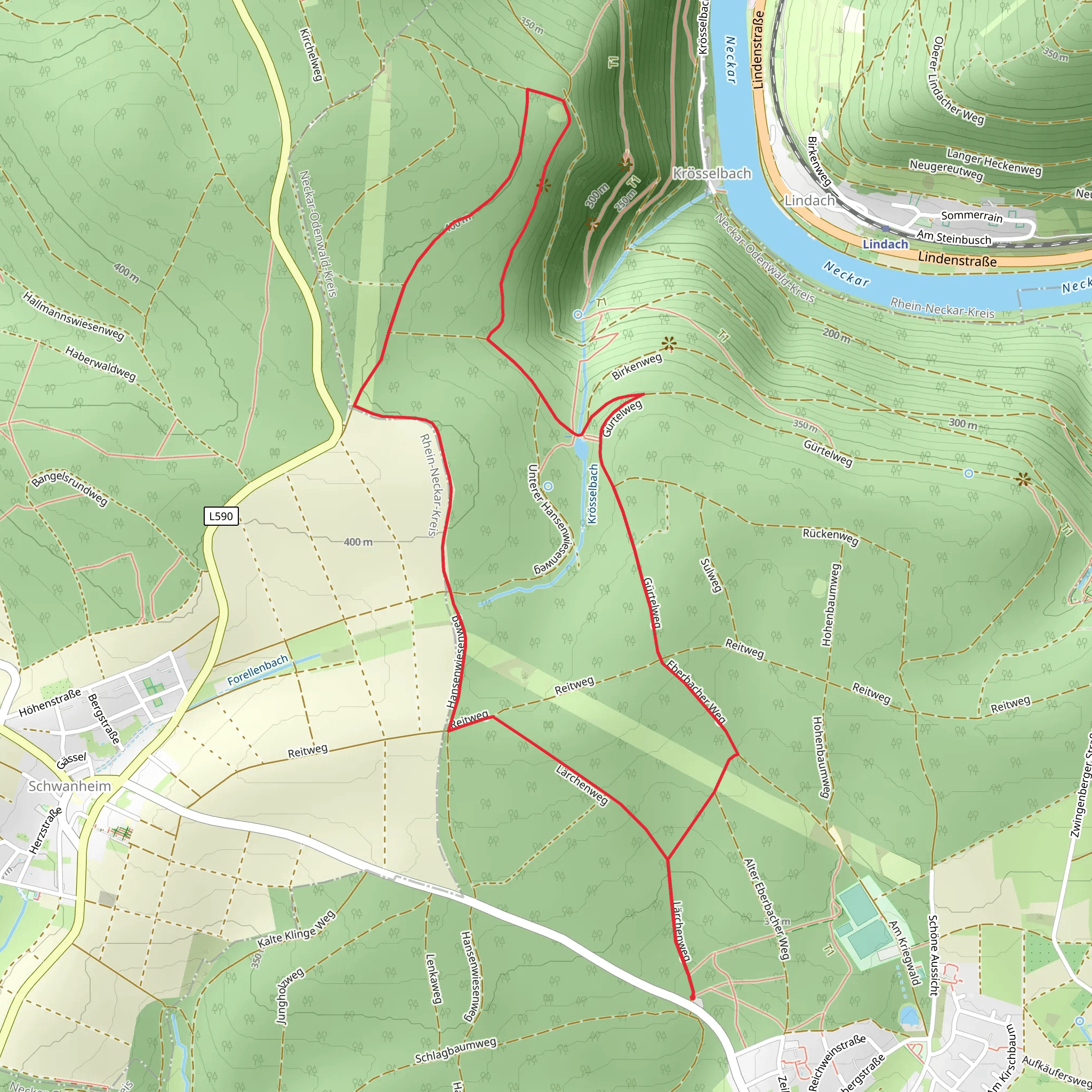 Neckarsteig and Hansenwiesenweg mobile static map