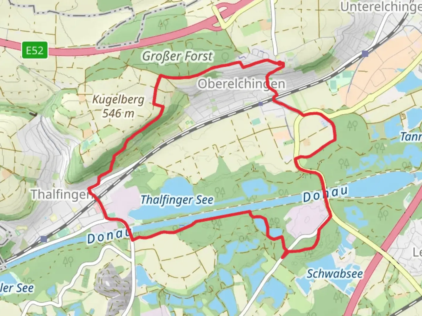 An image depicting the trail Donau via Wiesental Tour and Postweg and its surrounding area.
