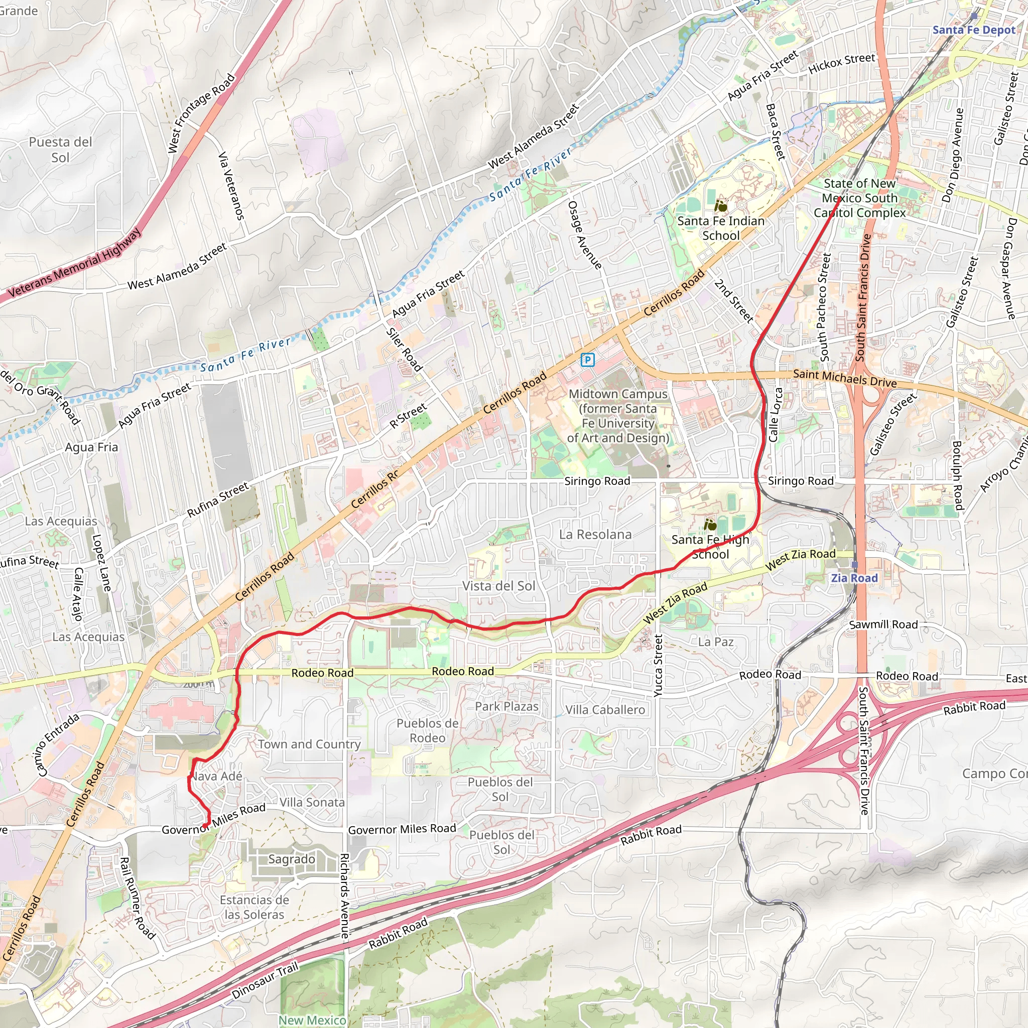 Arroyo de los Chamisos Trail and Santa Fe Rail Trail mobile static map