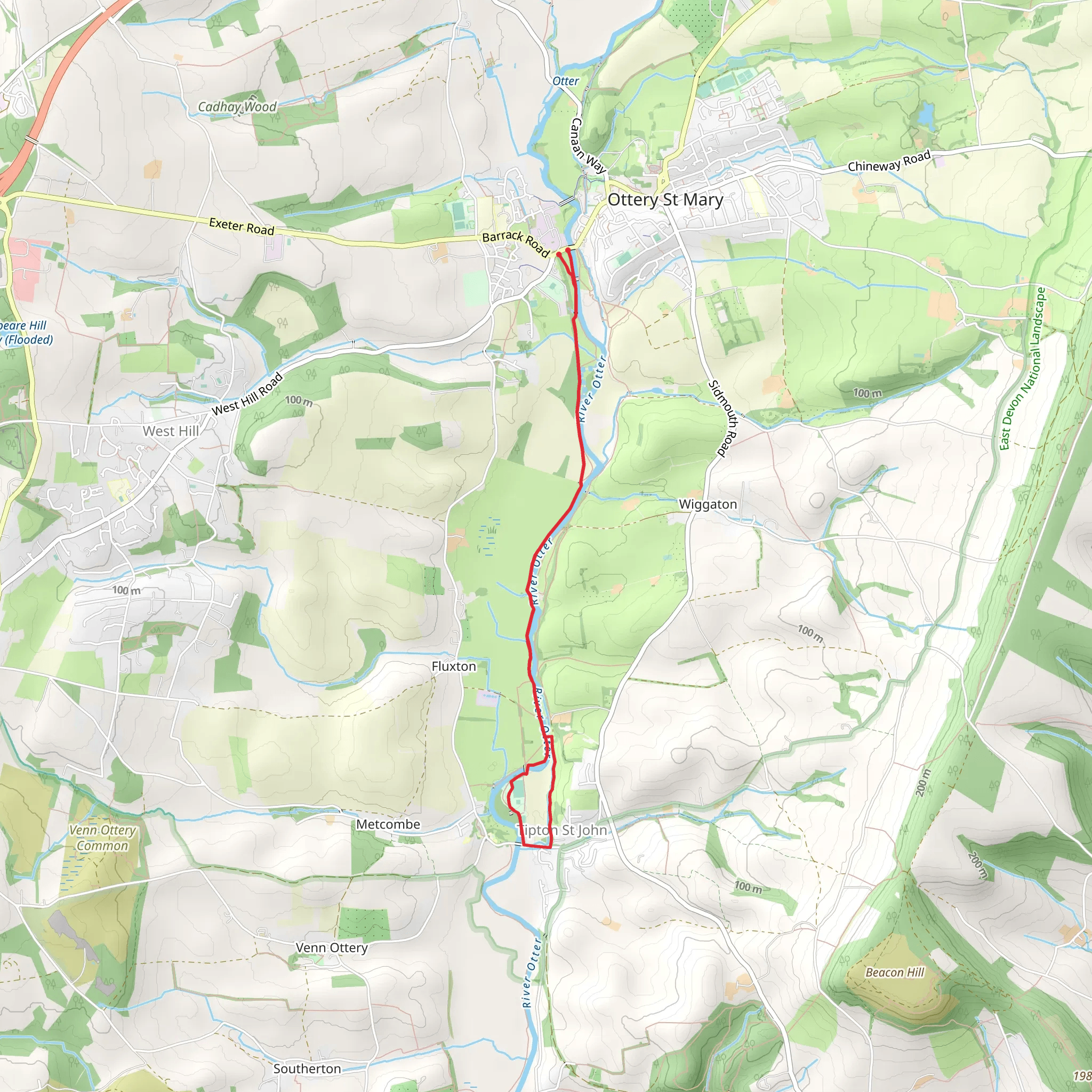 Ottery to Tipton mobile static map