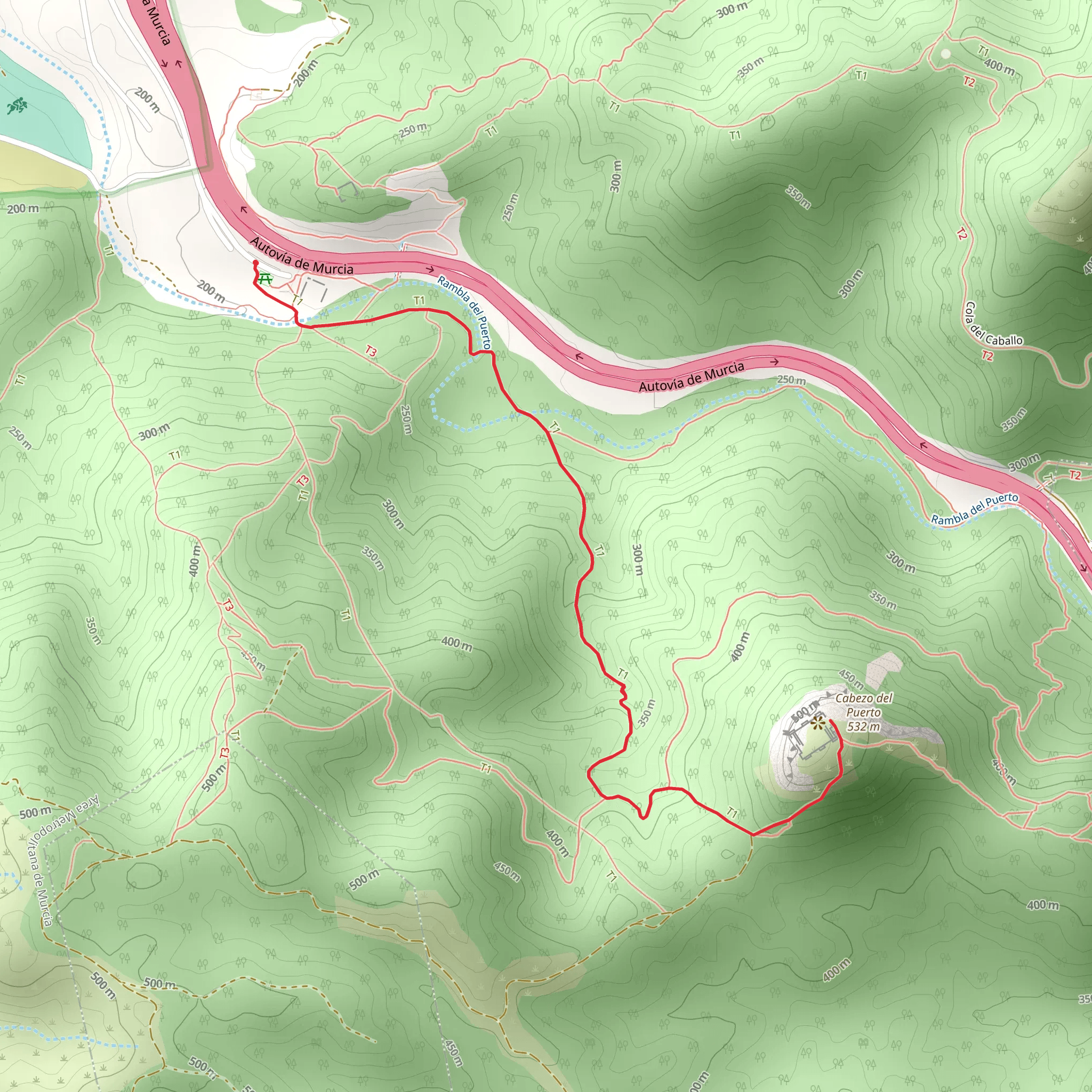 Path of the Castle of Puerto de la Cadena PR MU 54 mobile static map