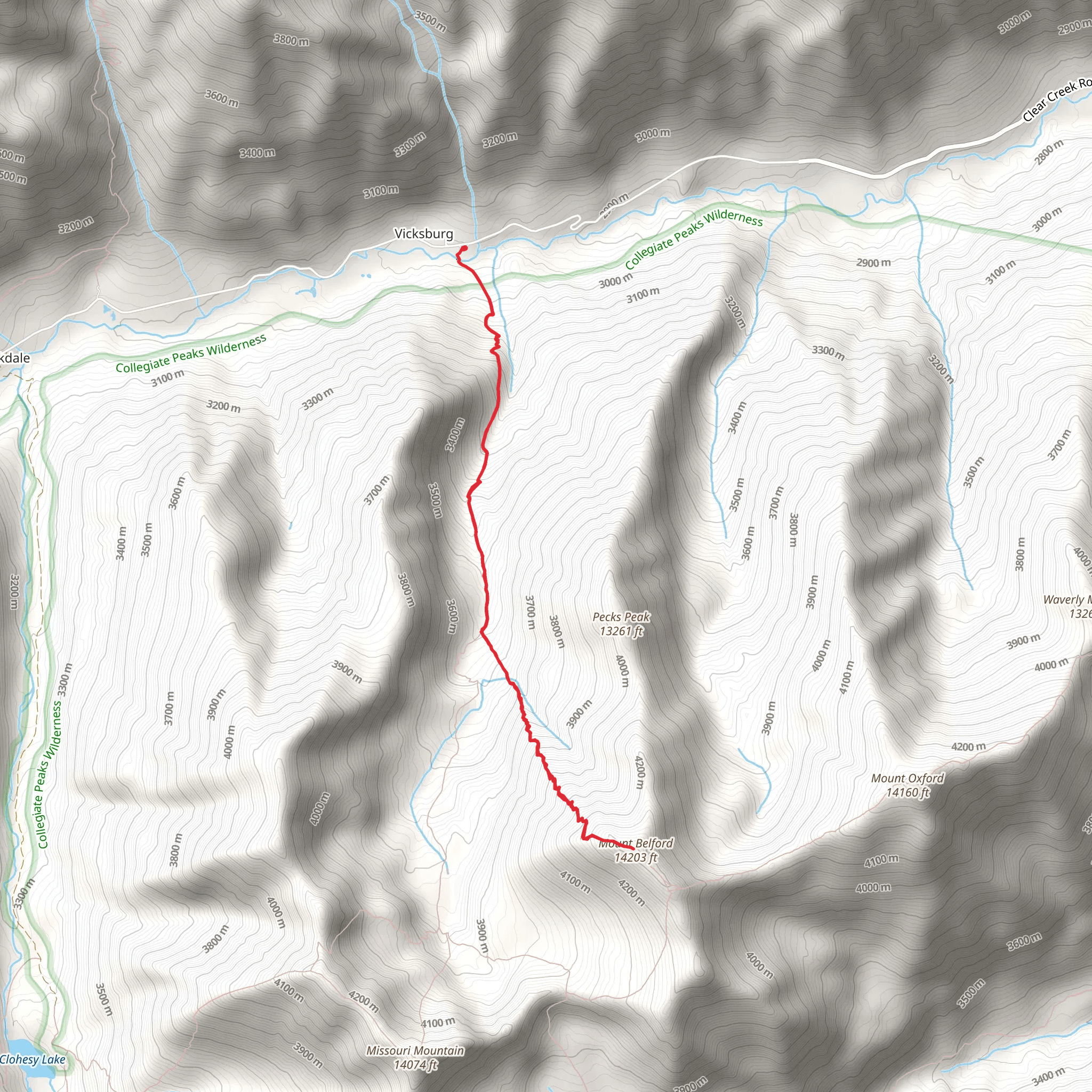 Mount Belford via Missouri Gulch Trail mobile static map