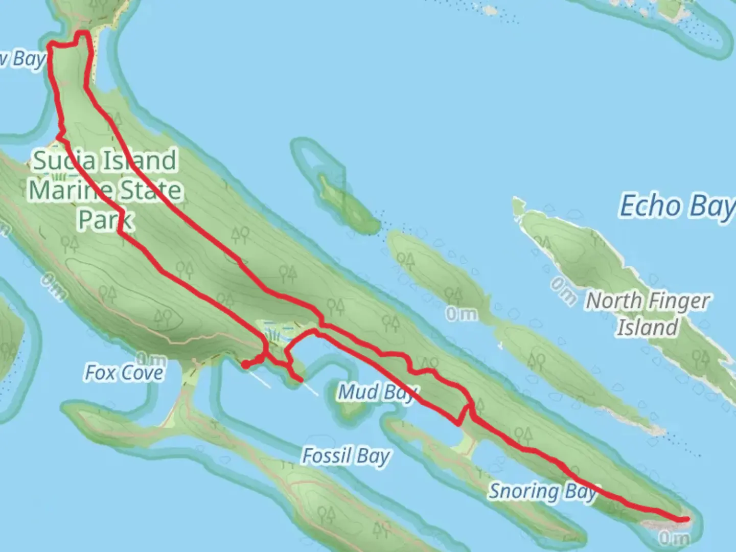 An image depicting the trail Sucia Island Marine State Park and Echo Bay Campground and its surrounding area.