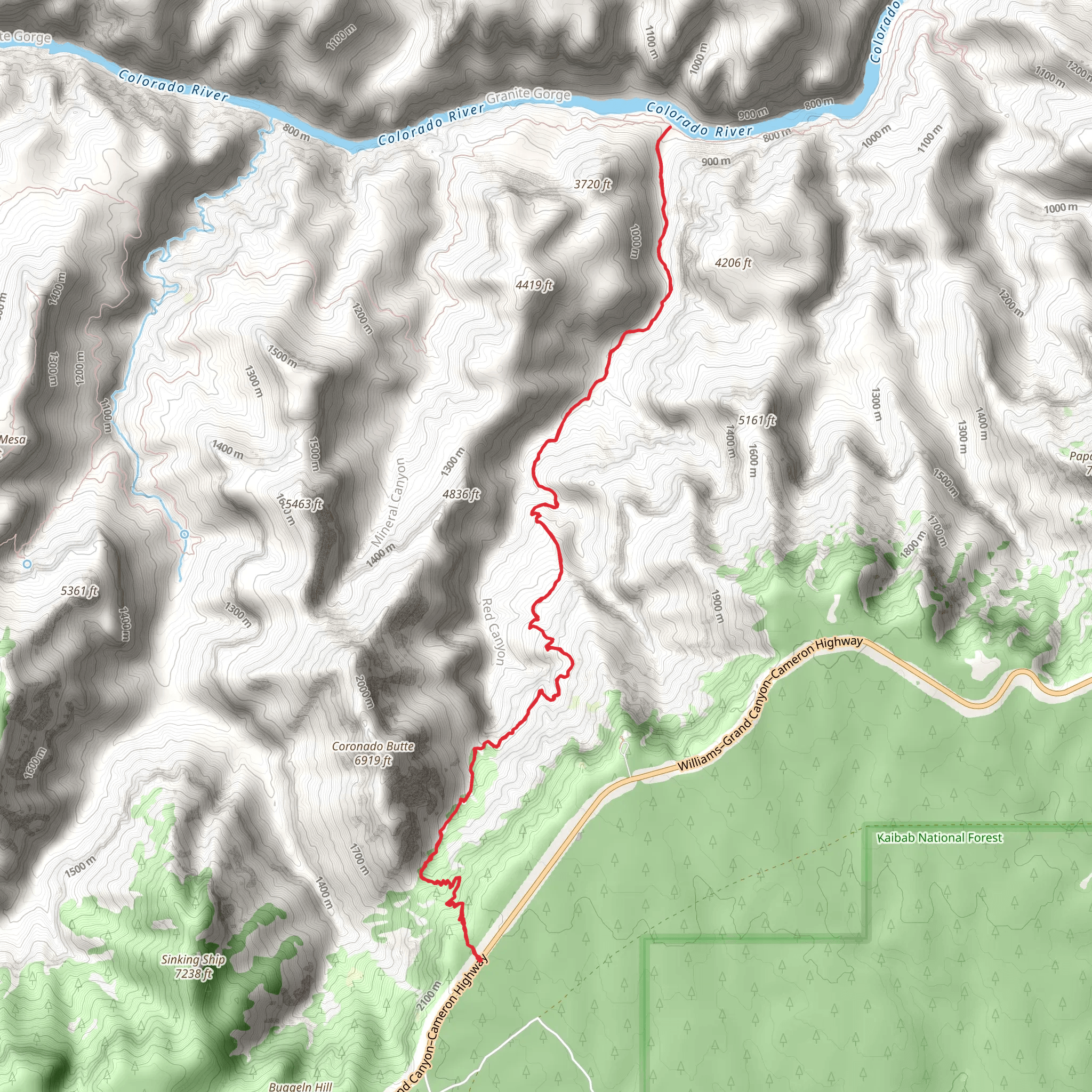 New Hance Trail mobile static map
