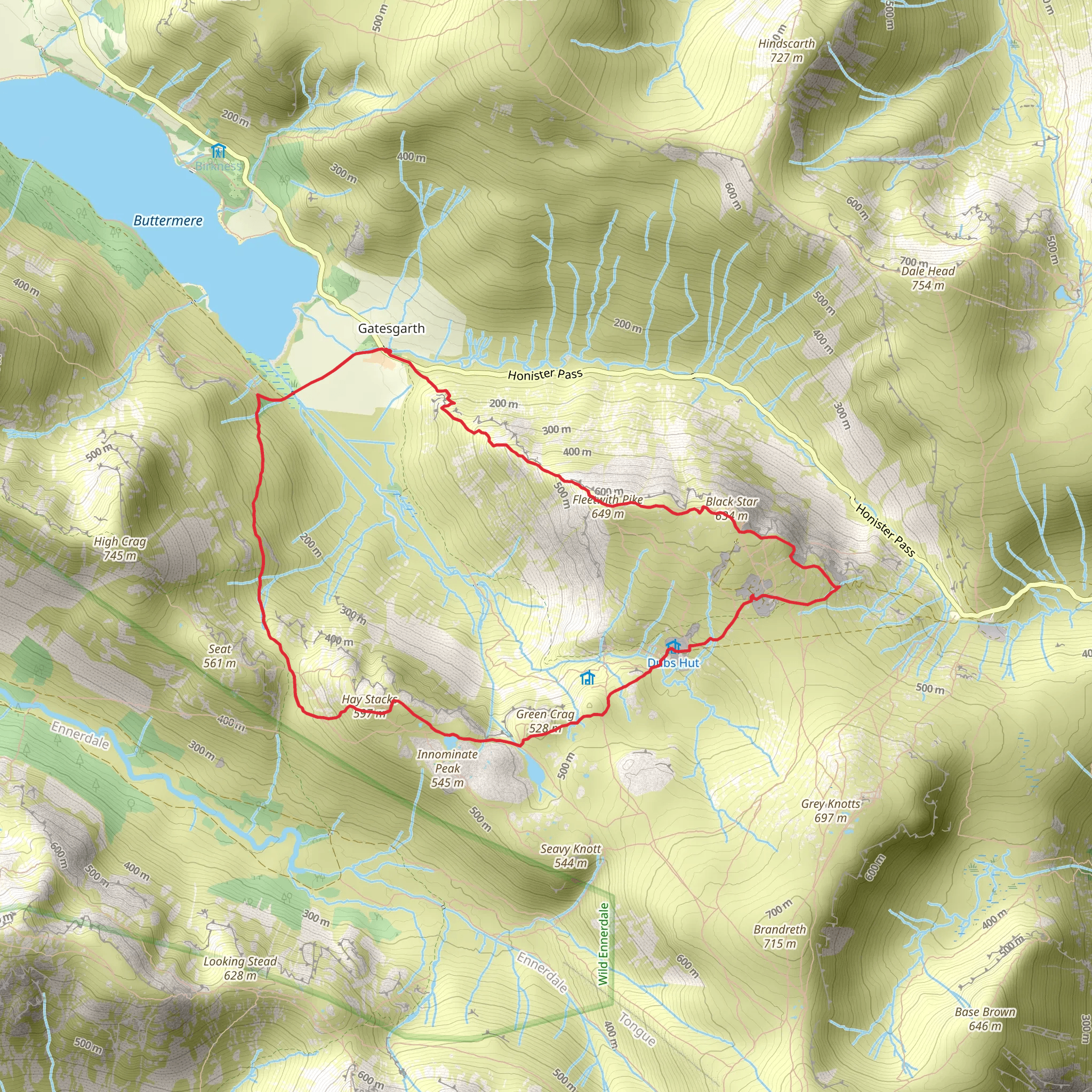 Fleetwith Pike, Black Star and Hopper Slate Quarry Loop - Gatesgarth mobile static map