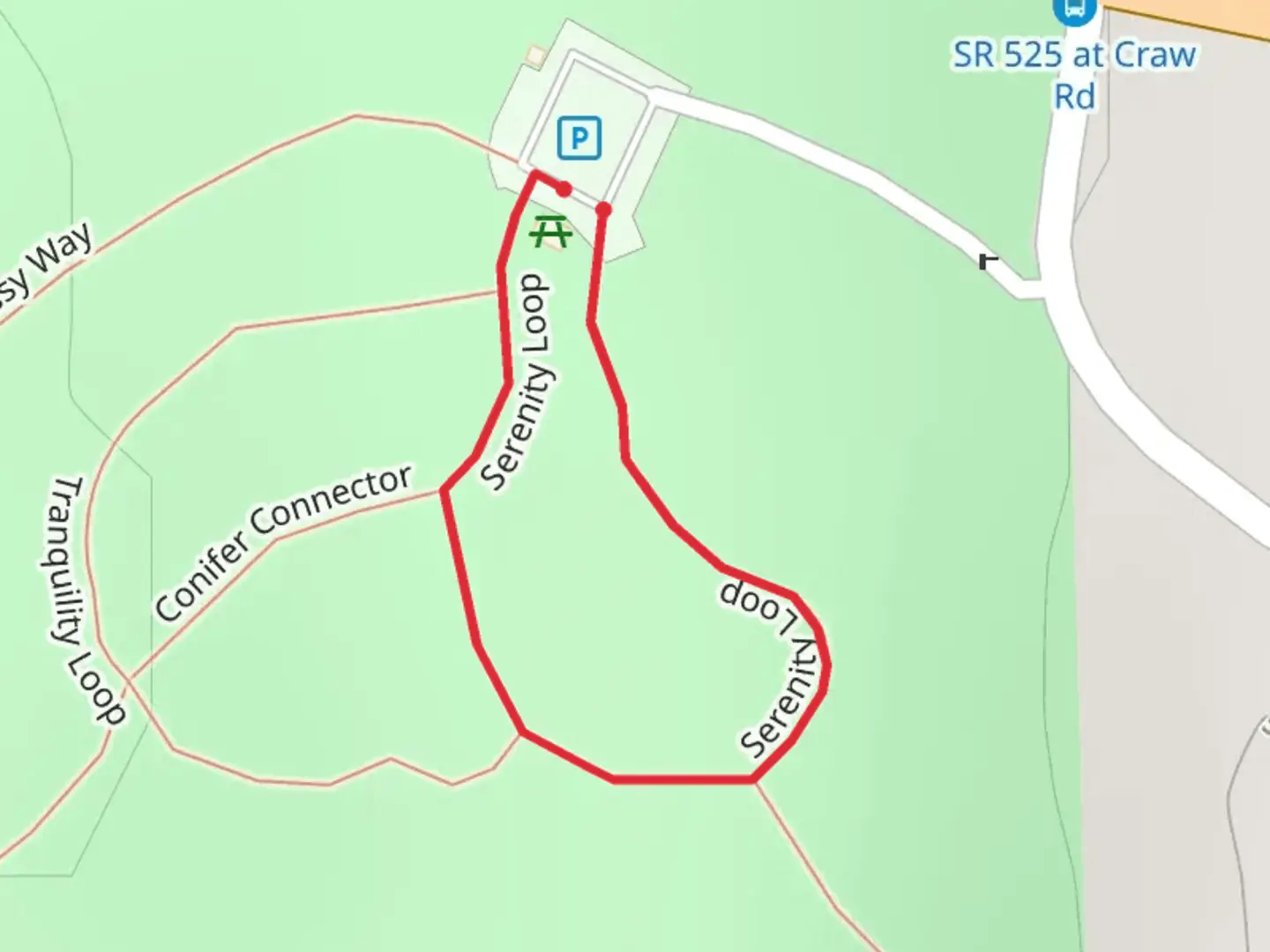 An image depicting the trail Serenity Loop and its surrounding area.