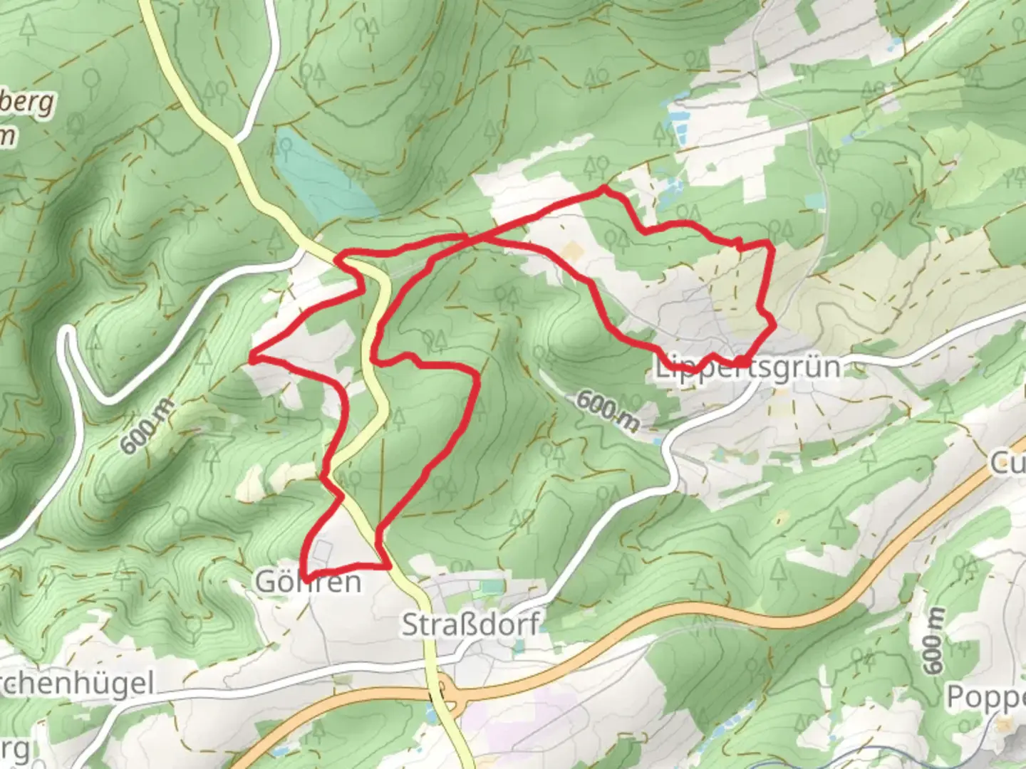 An image depicting the trail Grubenholz Weg and its surrounding area.