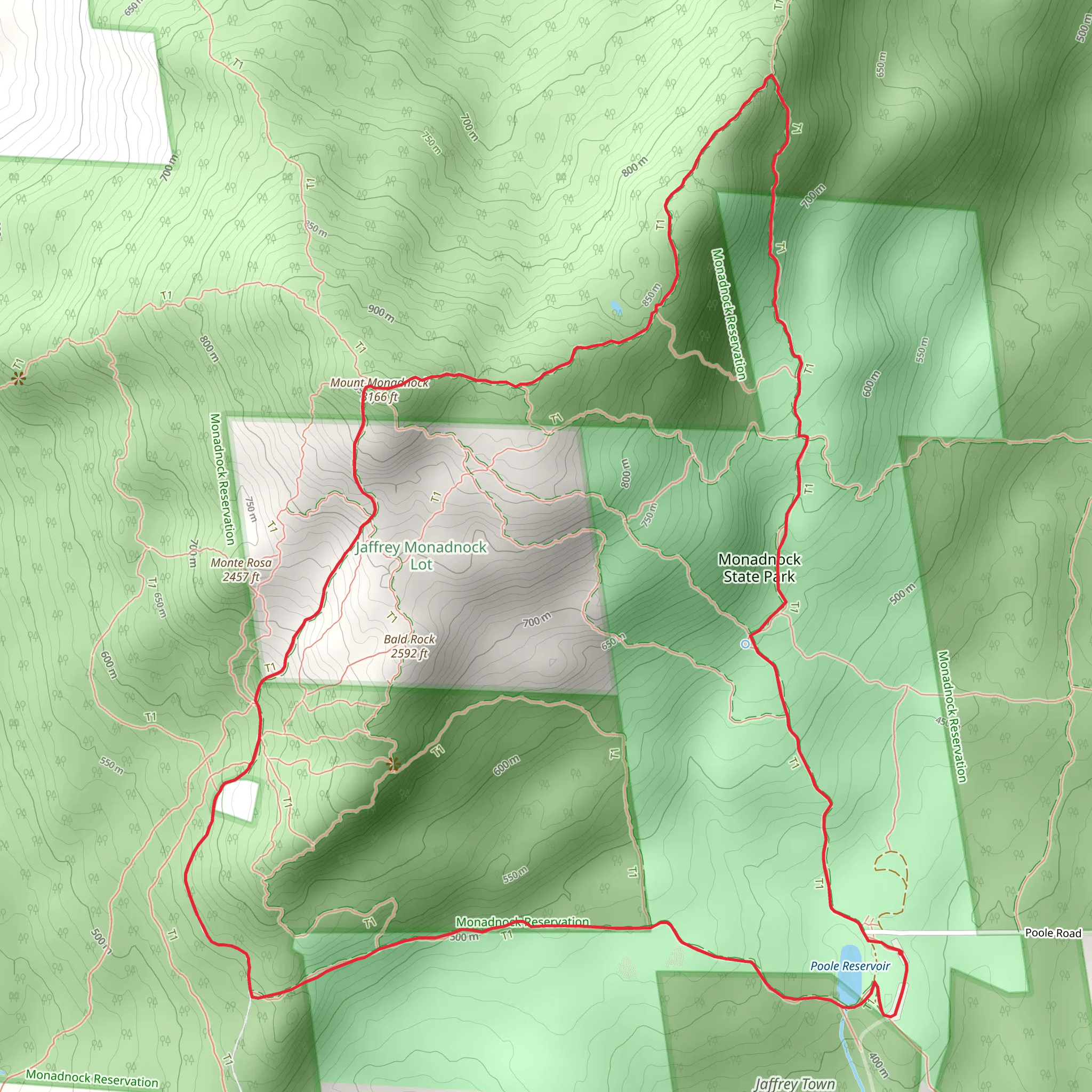 Parker Trail, Mount Monadnock and cascade Link Loop Trail mobile static map