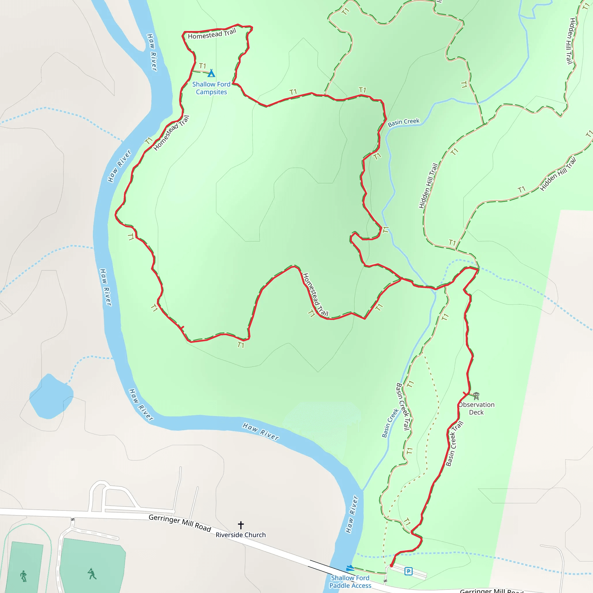 Basin Creek and Haw River Land Loop Trail mobile static map