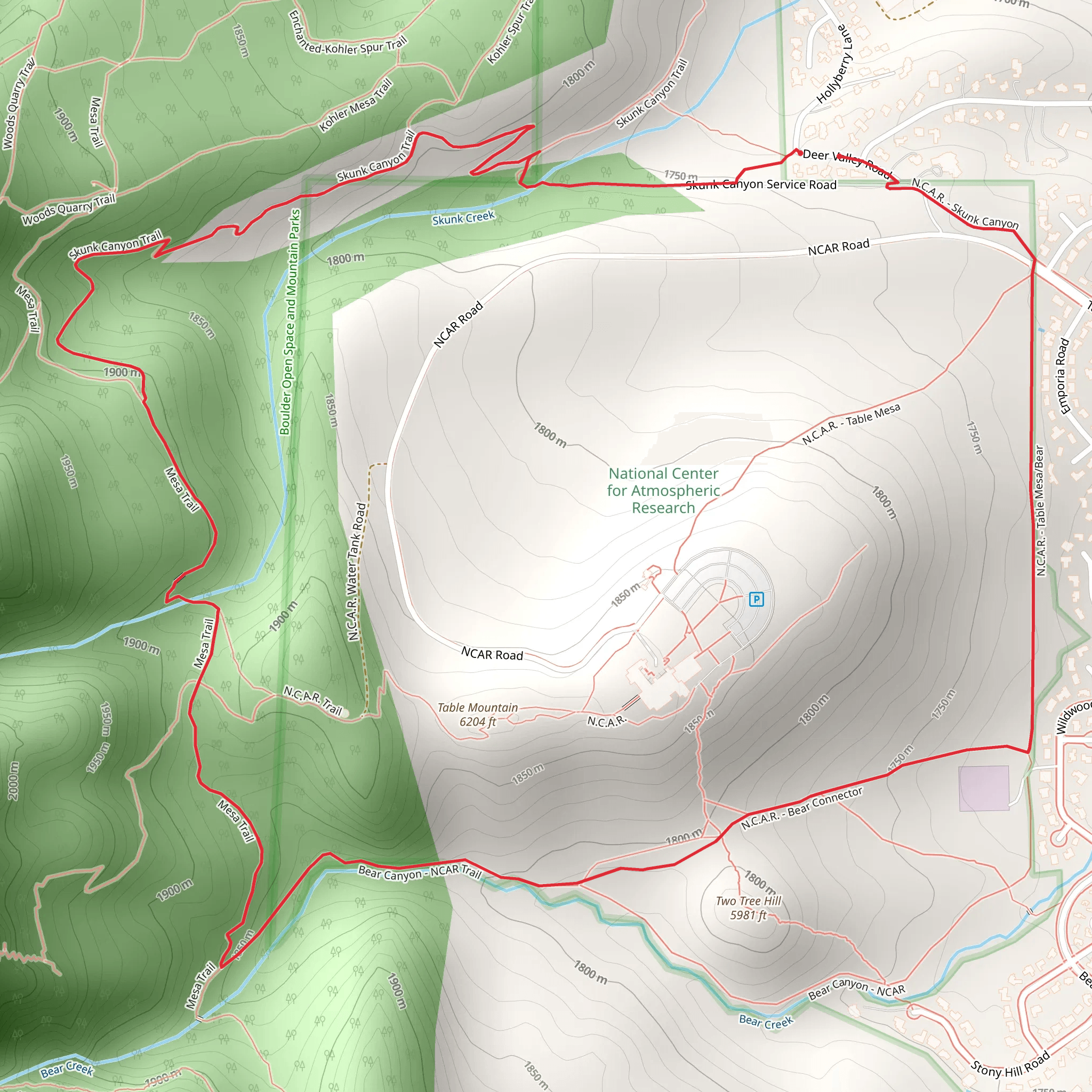 Skunk Canyon and NCAR Bear Canyon Loop Trail mobile static map