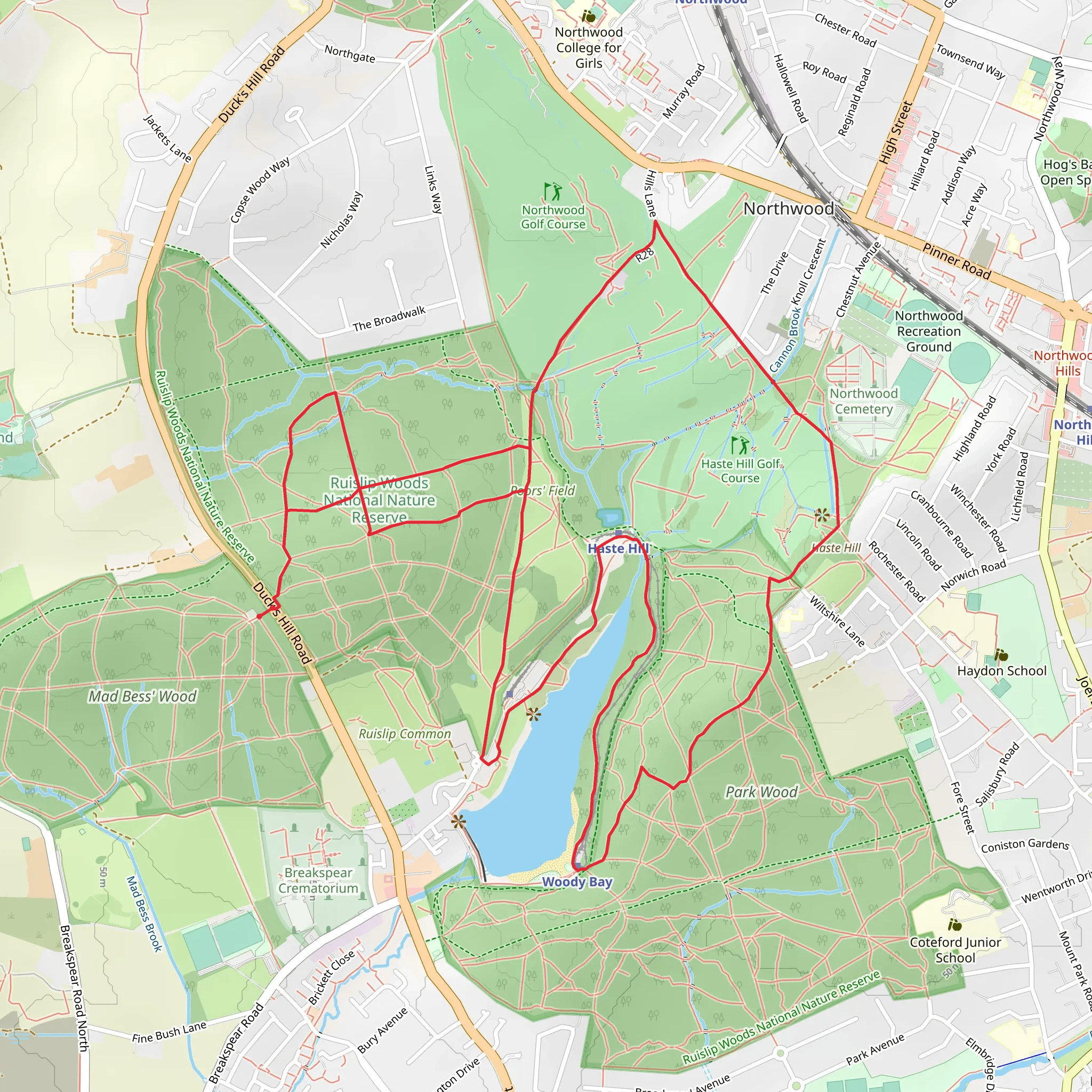 Copse Wood, Haste Hill and Ruislip Woods via Hittingdon Trail mobile static map