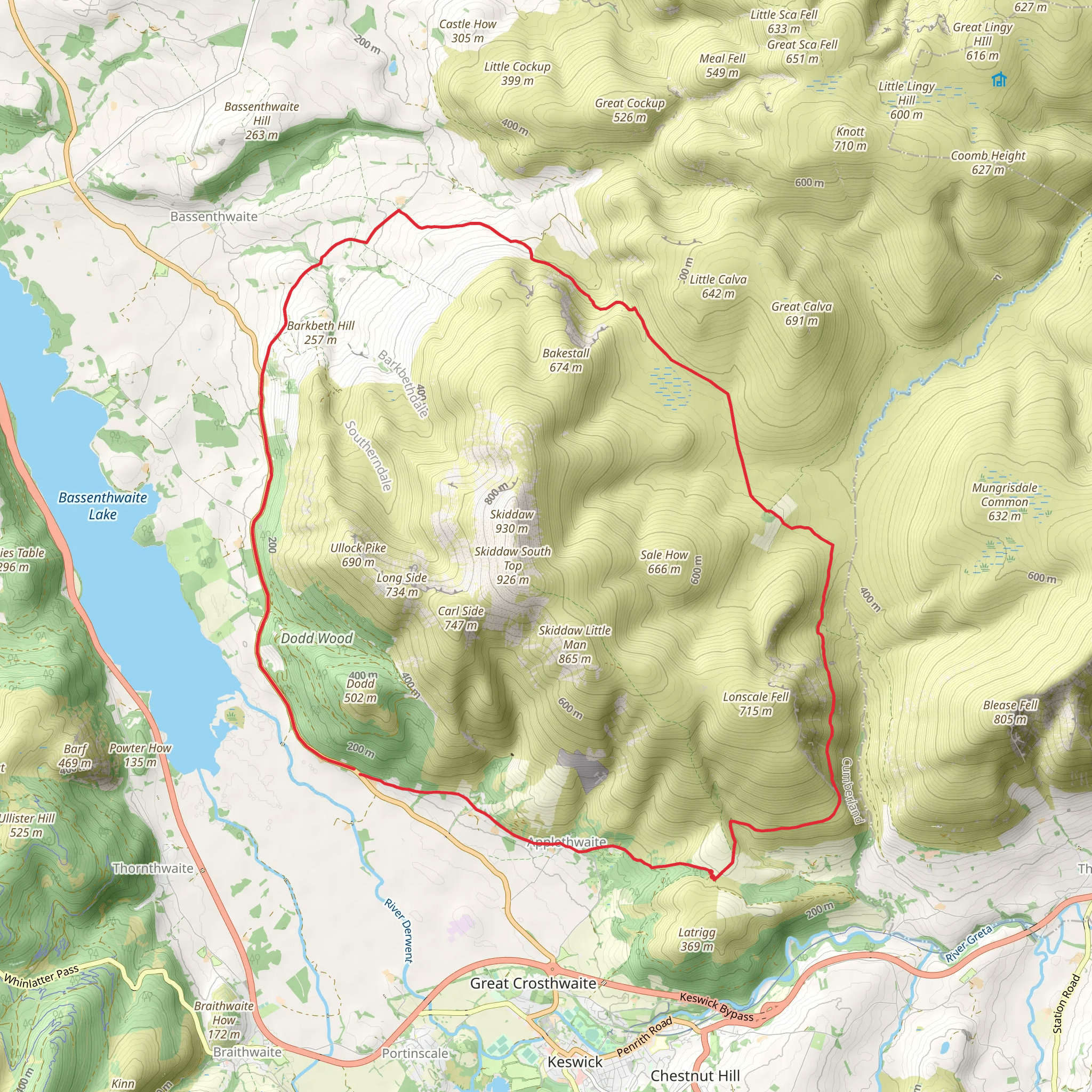 Tour of Skiddaw Trail mobile static map