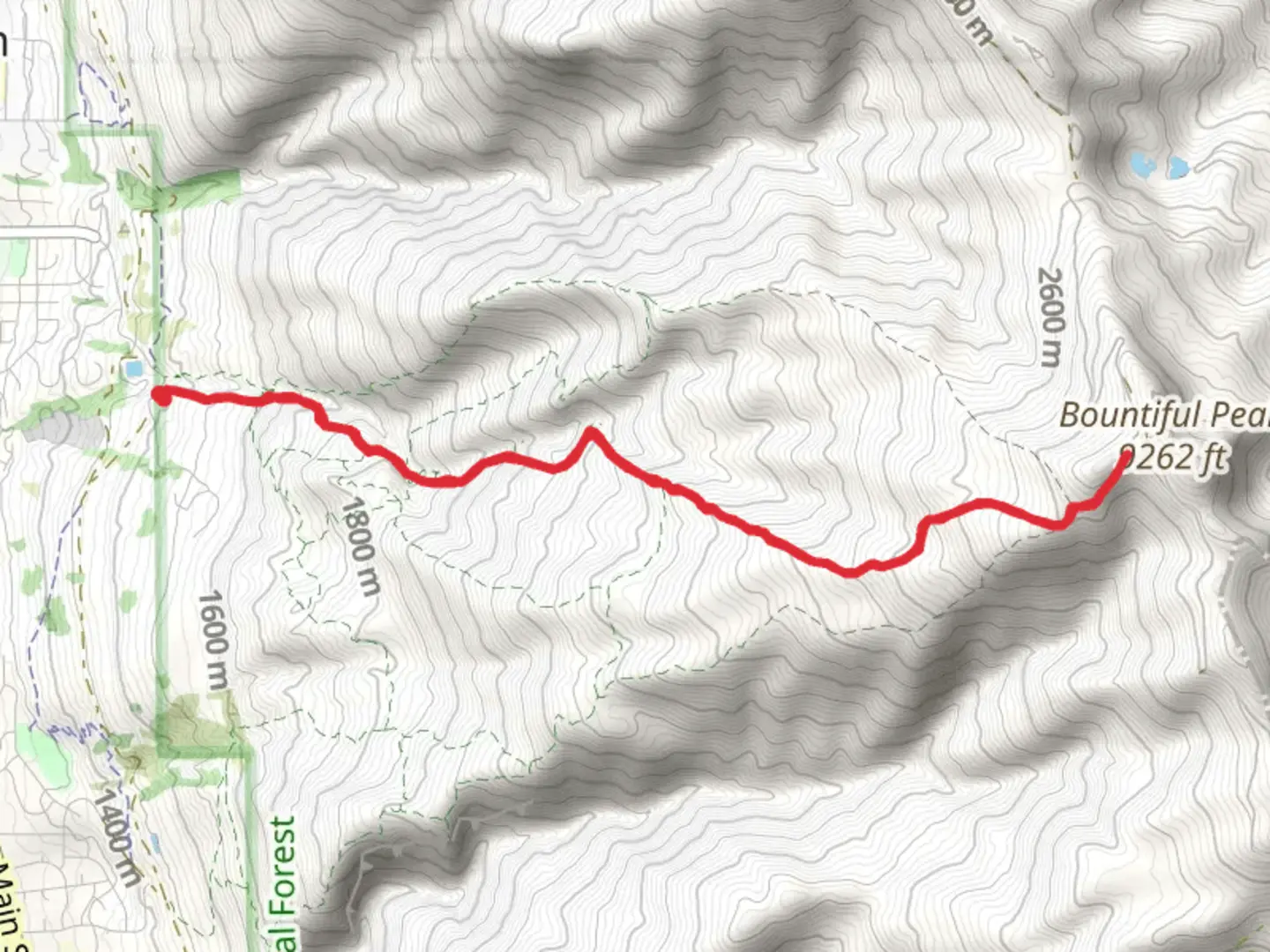 An image depicting the trail Davis Creek Trail and Bountiful Peak Trail and its surrounding area.