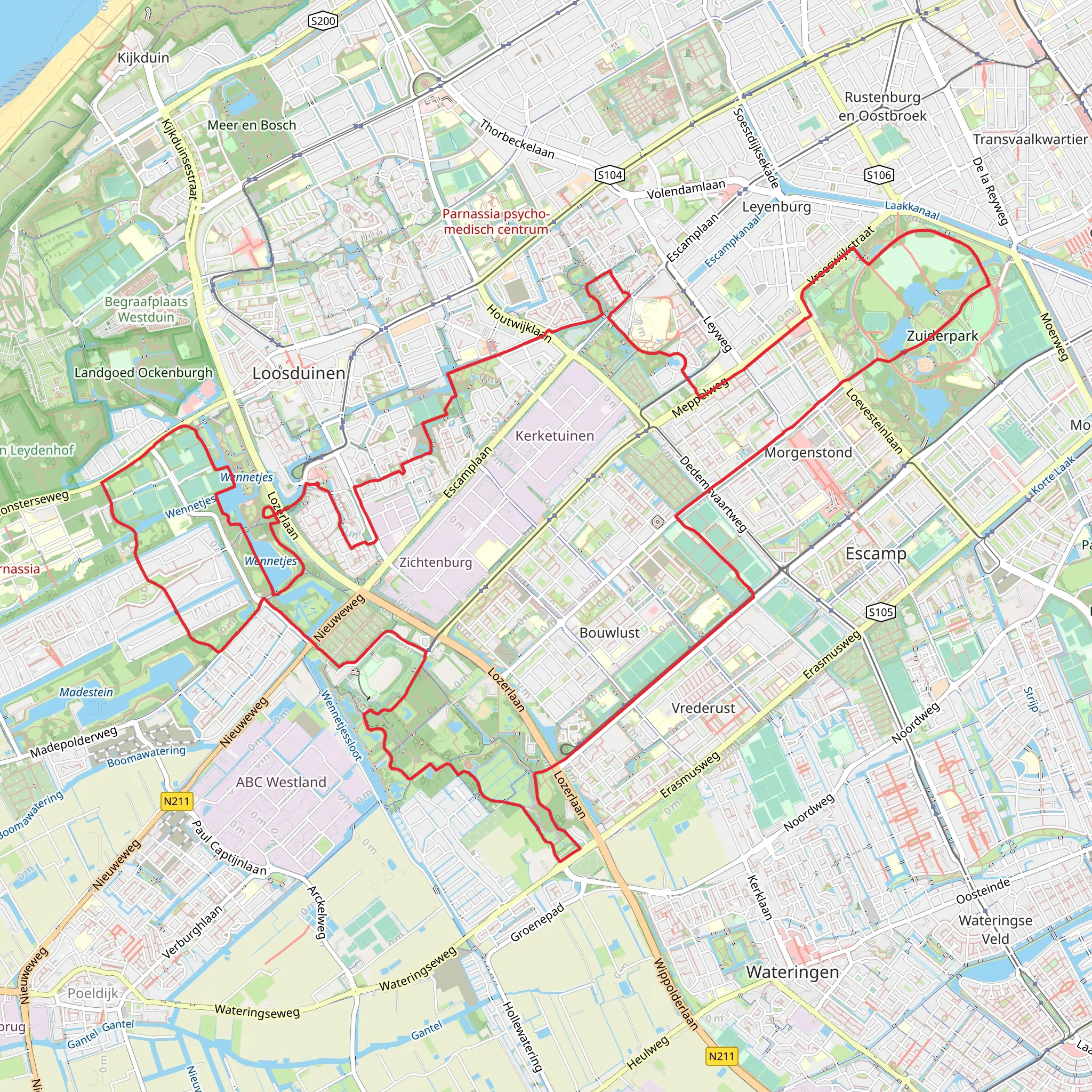 Wennetjes and Zuiderpark via Melis Stokelaan and Meppel Weg mobile static map