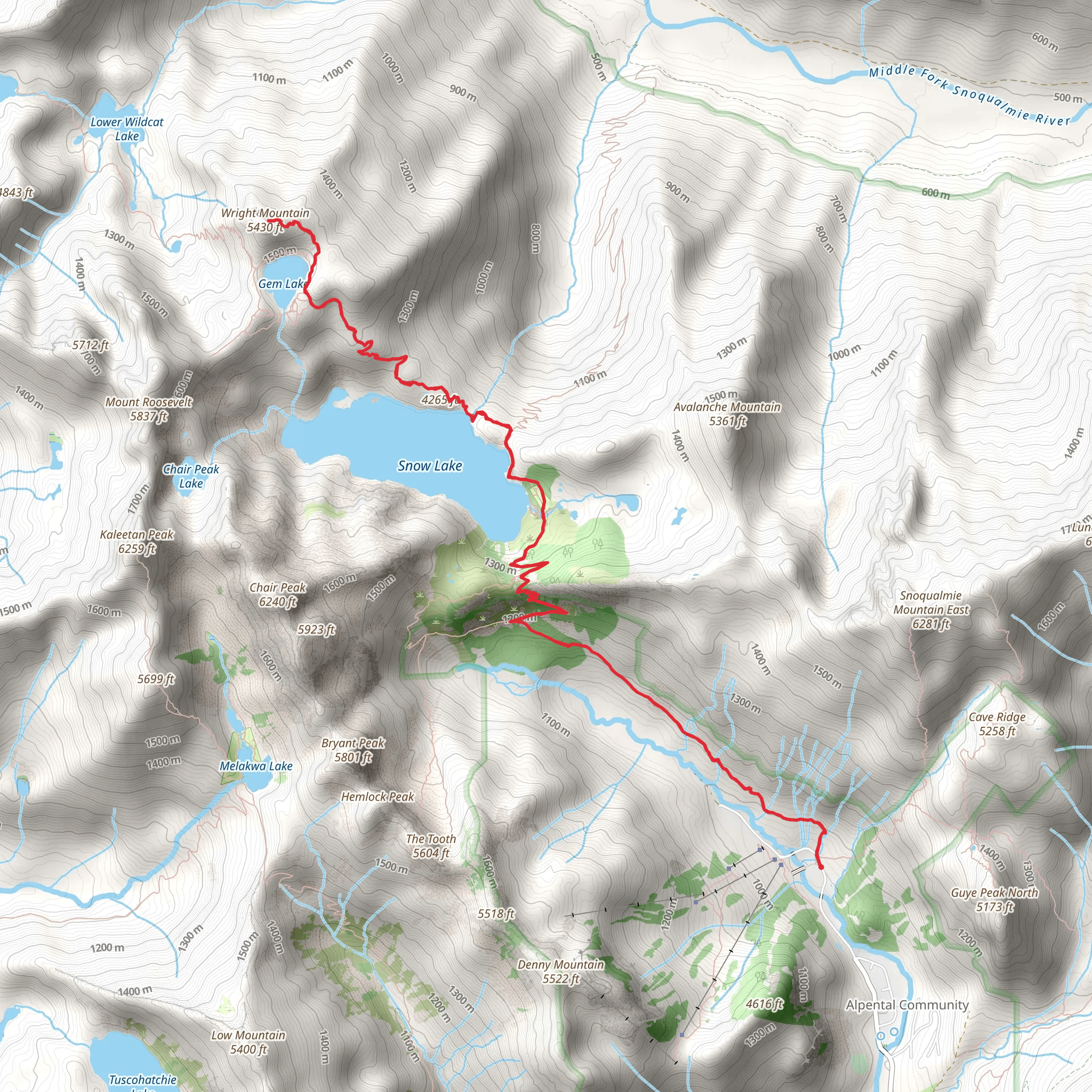 Wright Mountain, Gem Lake via Snow Lake Trail mobile static map