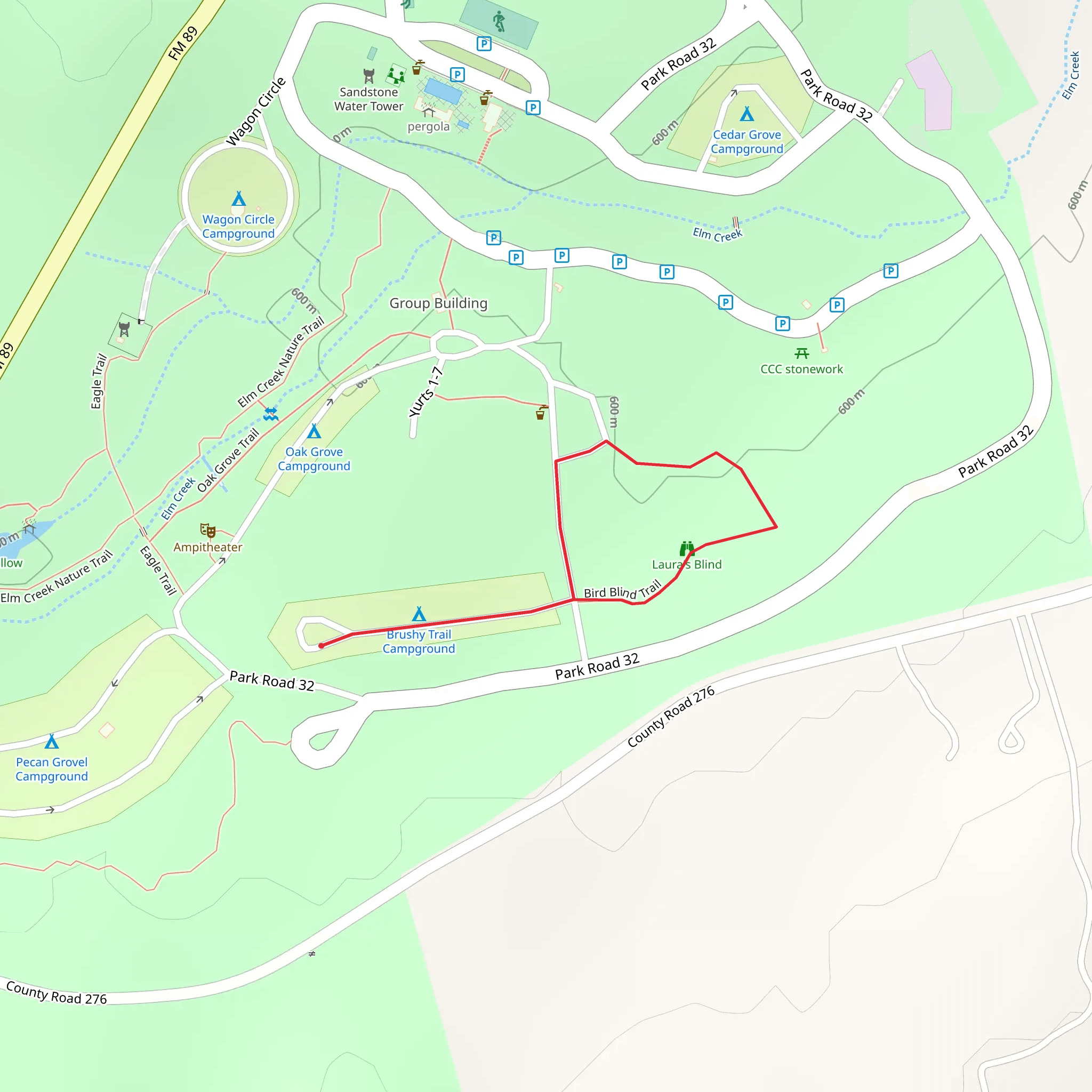 Brushy Trail Campground - Bird Blind Trail mobile static map