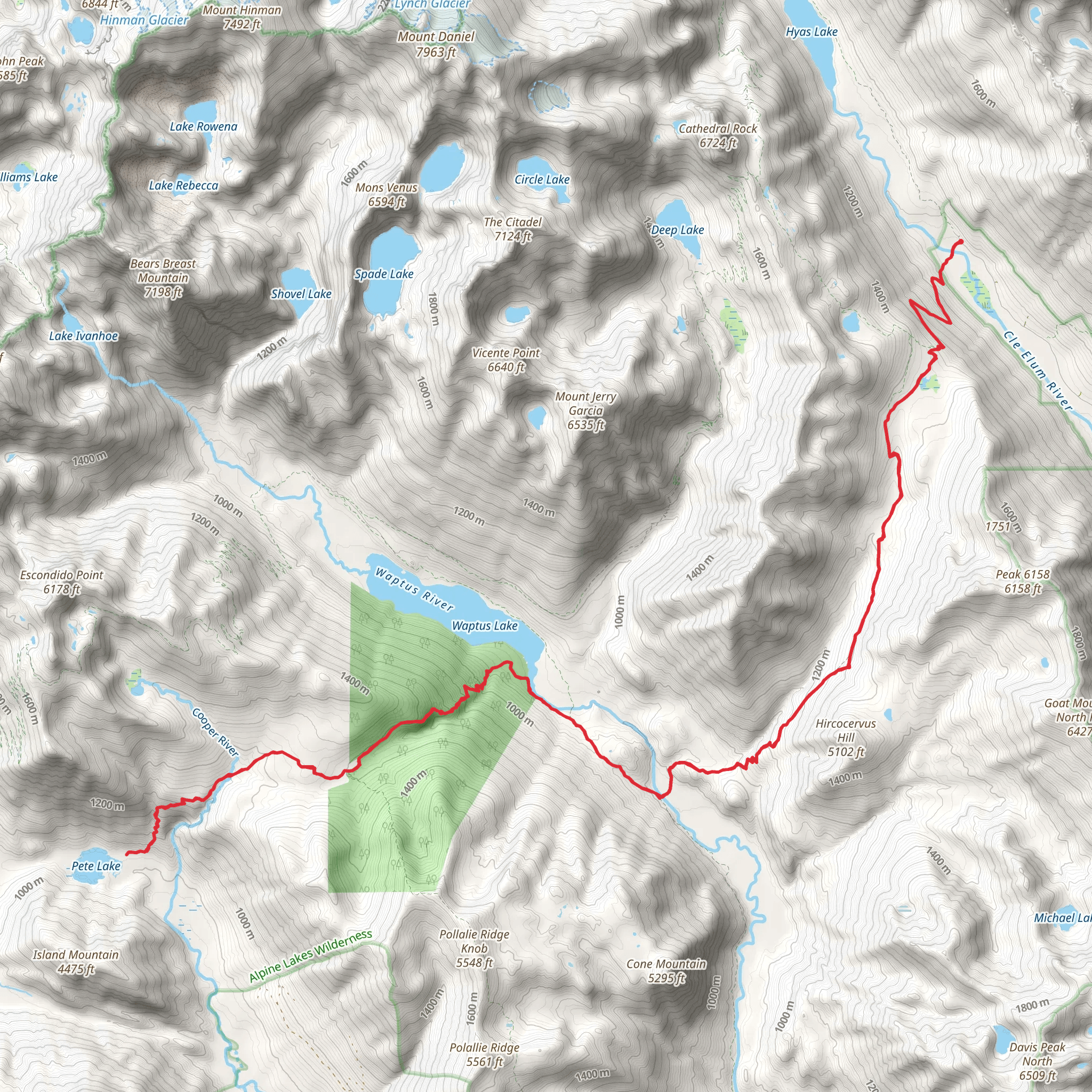 Waptus Pass Trail via Trail Creek Trail mobile static map