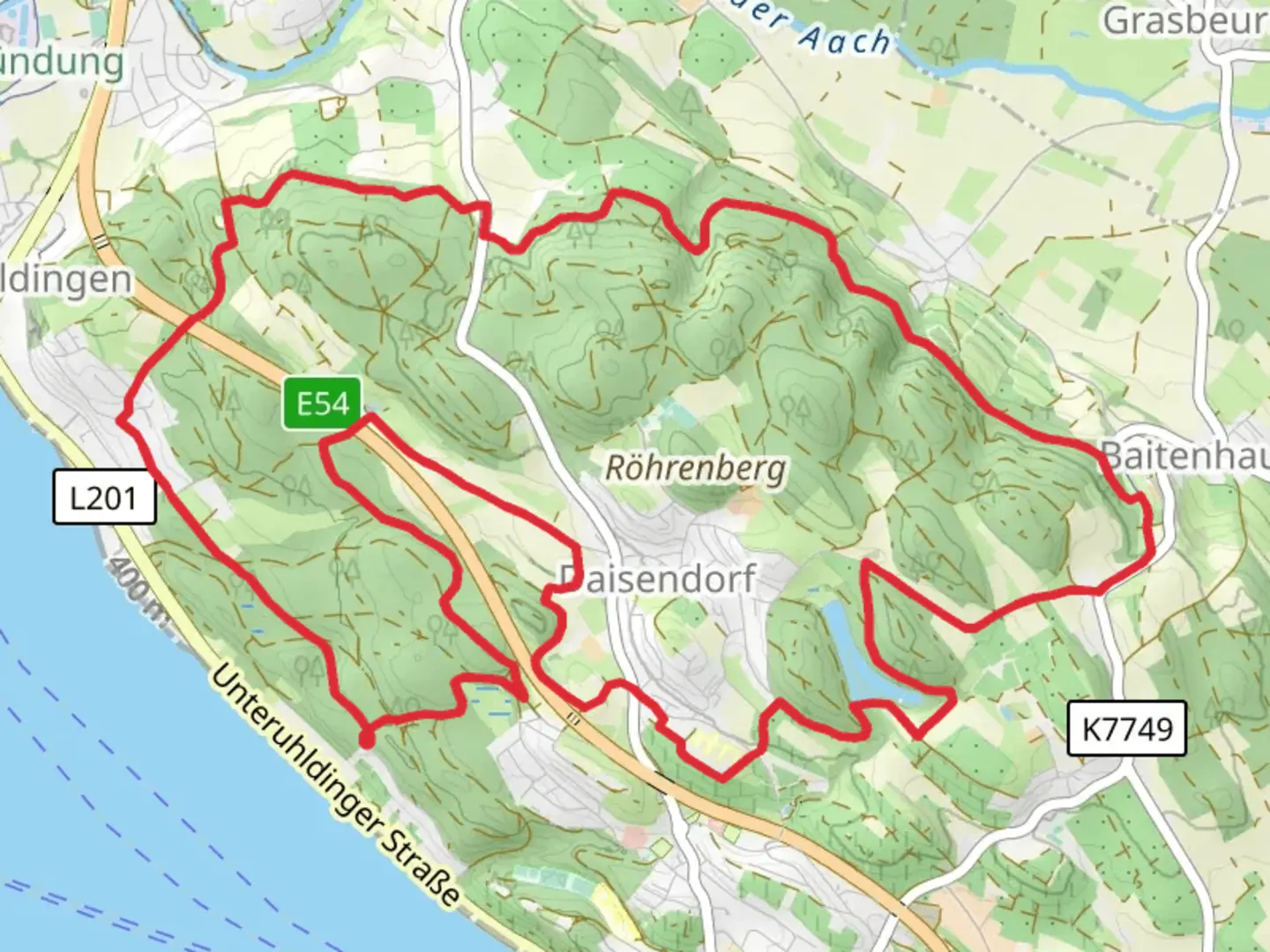 An image depicting the trail Daisendorf and Neuweiher Loop and its surrounding area.