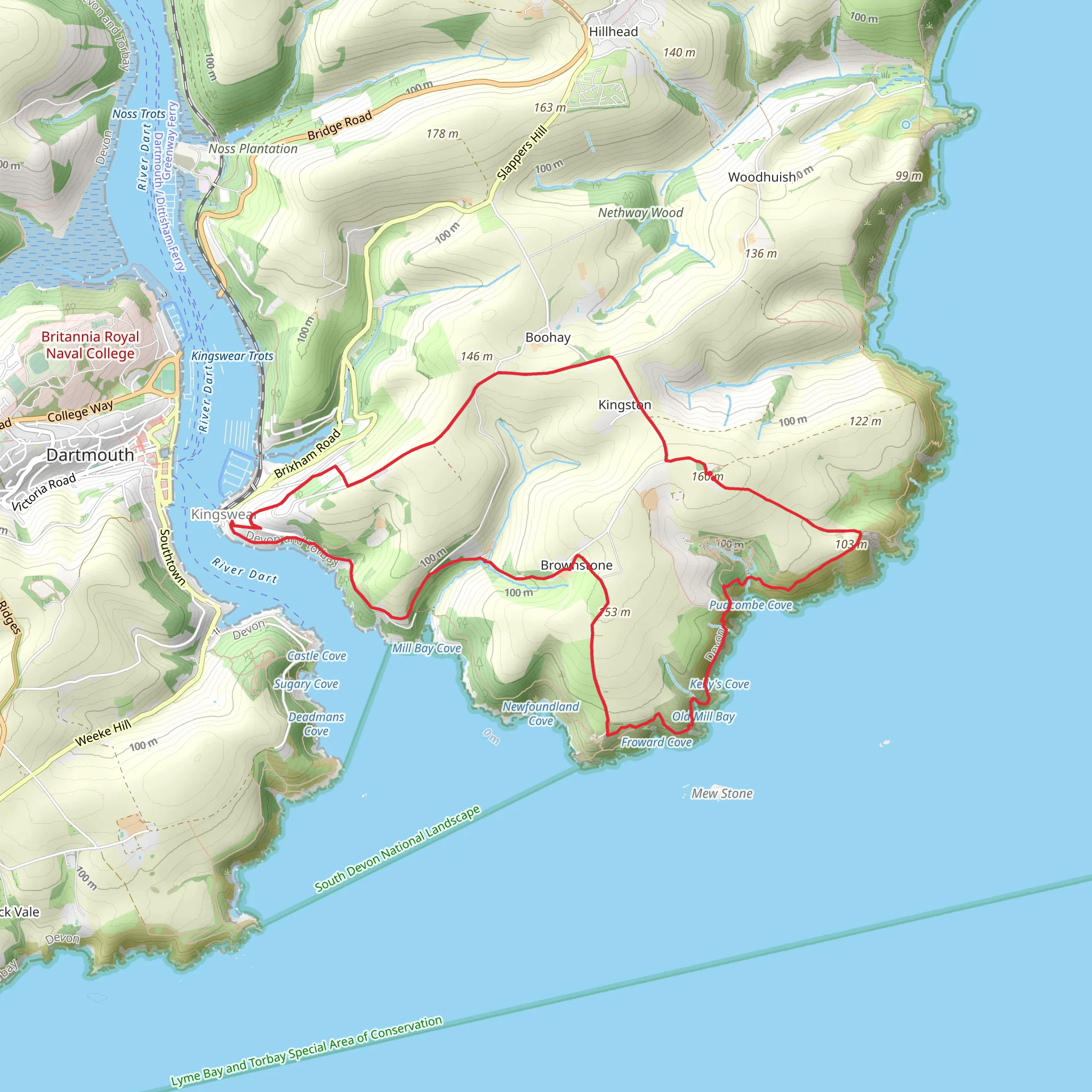 Kingswear from Coleton Fishacre mobile static map