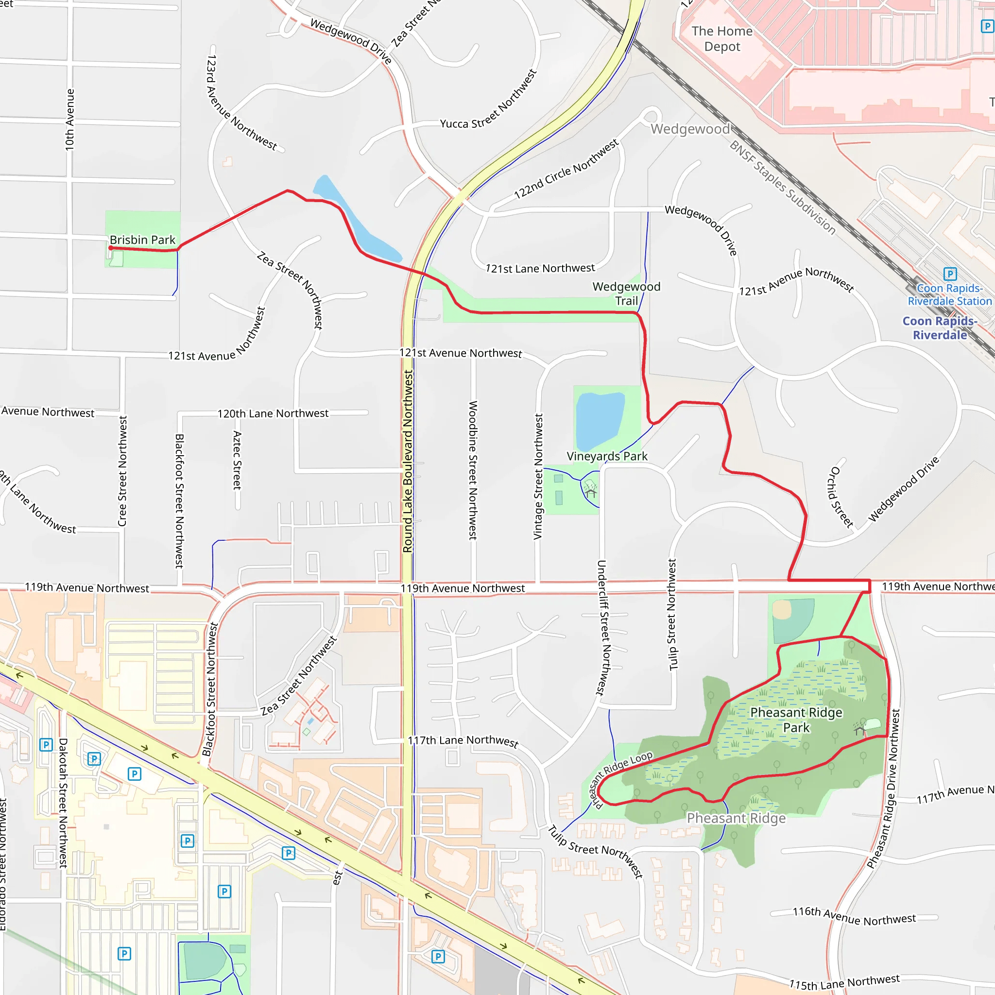 Brisbin Park to Pheasant Ridge Park mobile static map