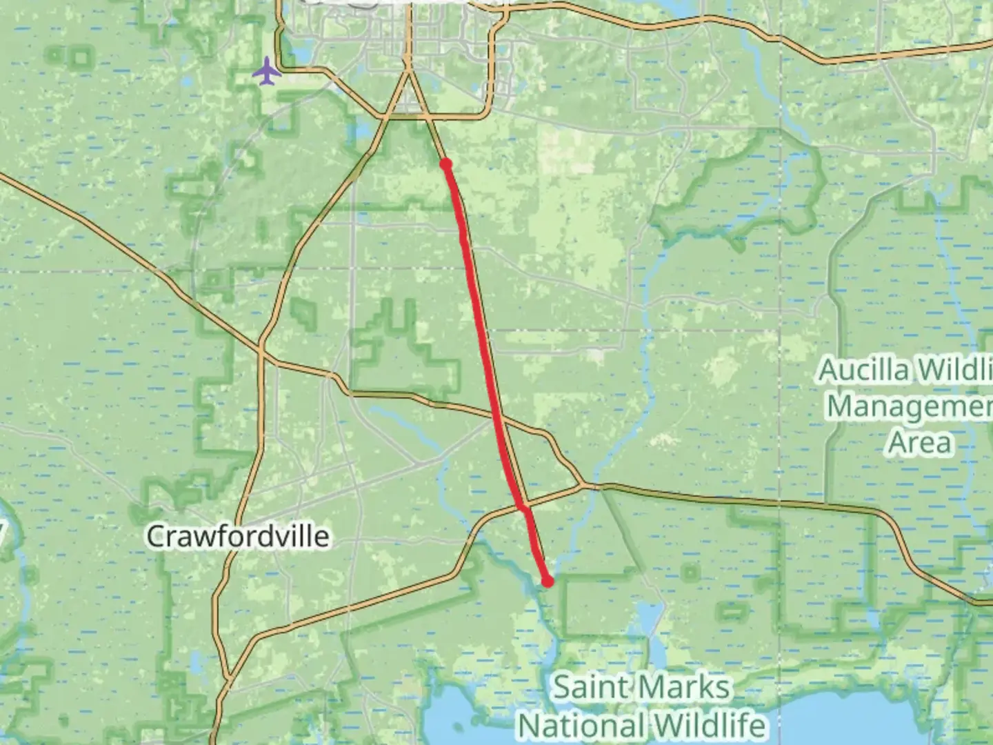 An image depicting the trail Saint Marks and Woodville and its surrounding area.
