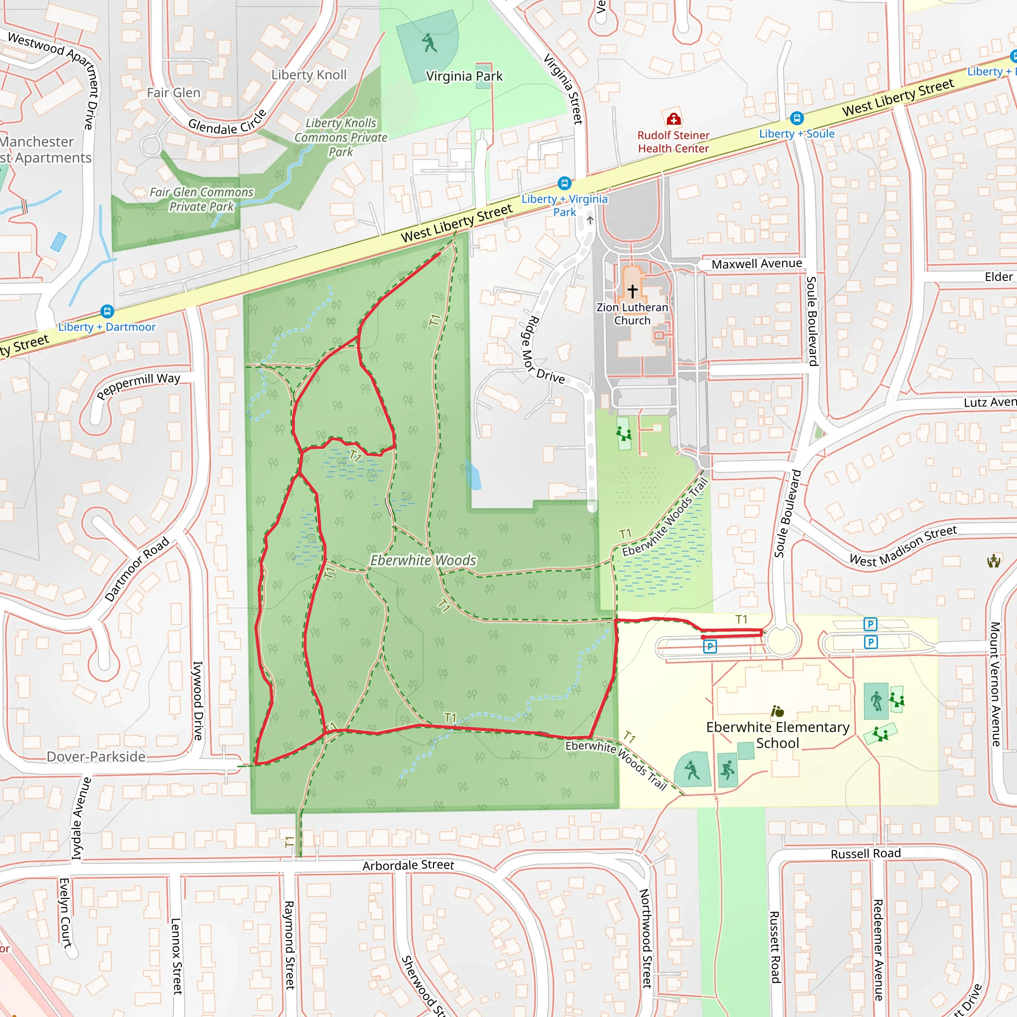 Eberwhite Woods Loop Trail mobile static map