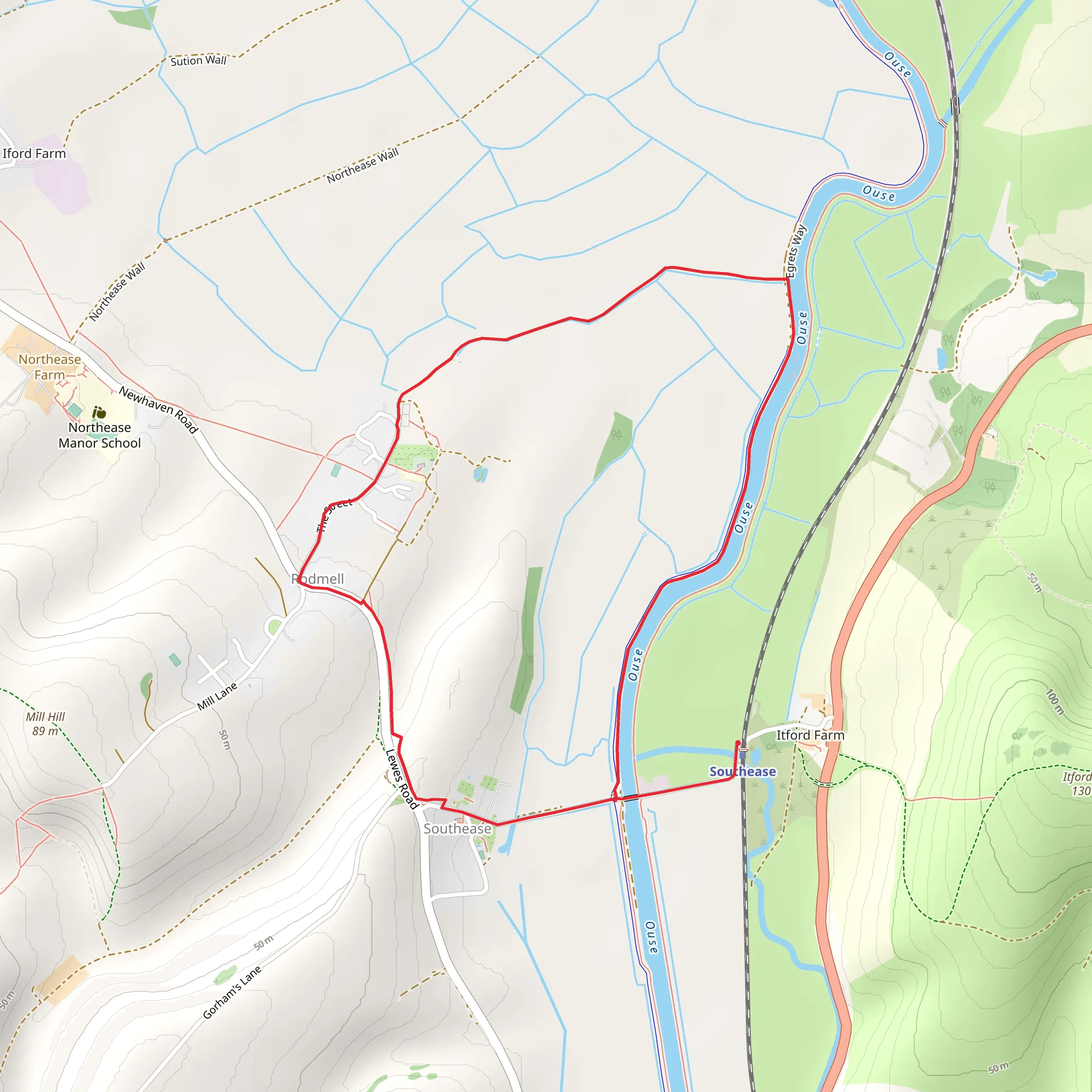 Southease - Rodmell and River Ouse Route mobile static map