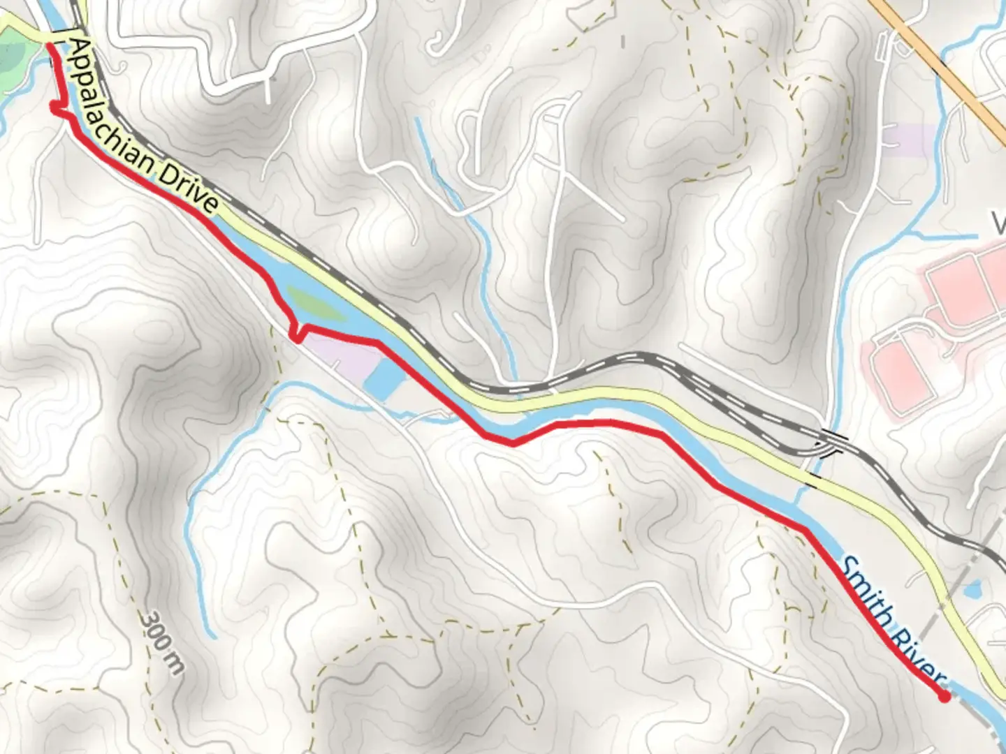 An image depicting the trail Fieldale Trail along Smith River and its surrounding area.
