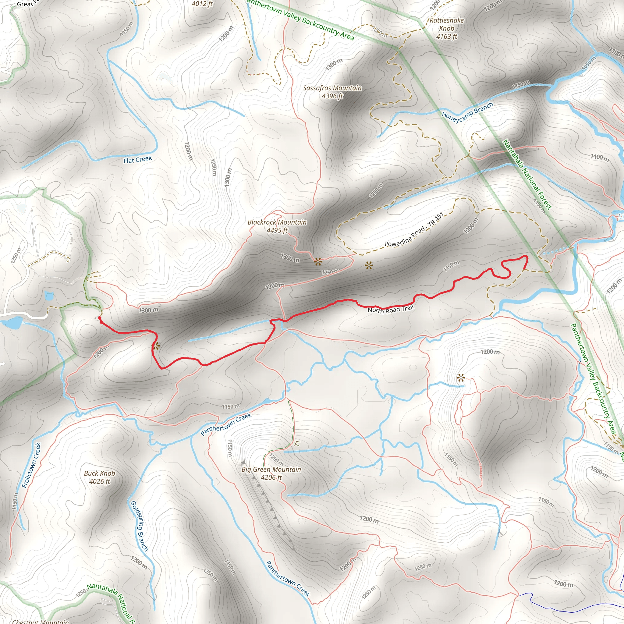North Road via Panthertown Valley Trail mobile static map