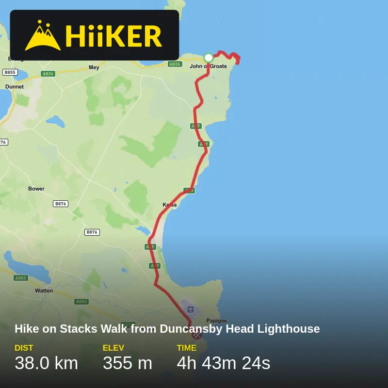 A map preview of the recording Hike on Stacks Walk from Duncansby Head Lighthouse.