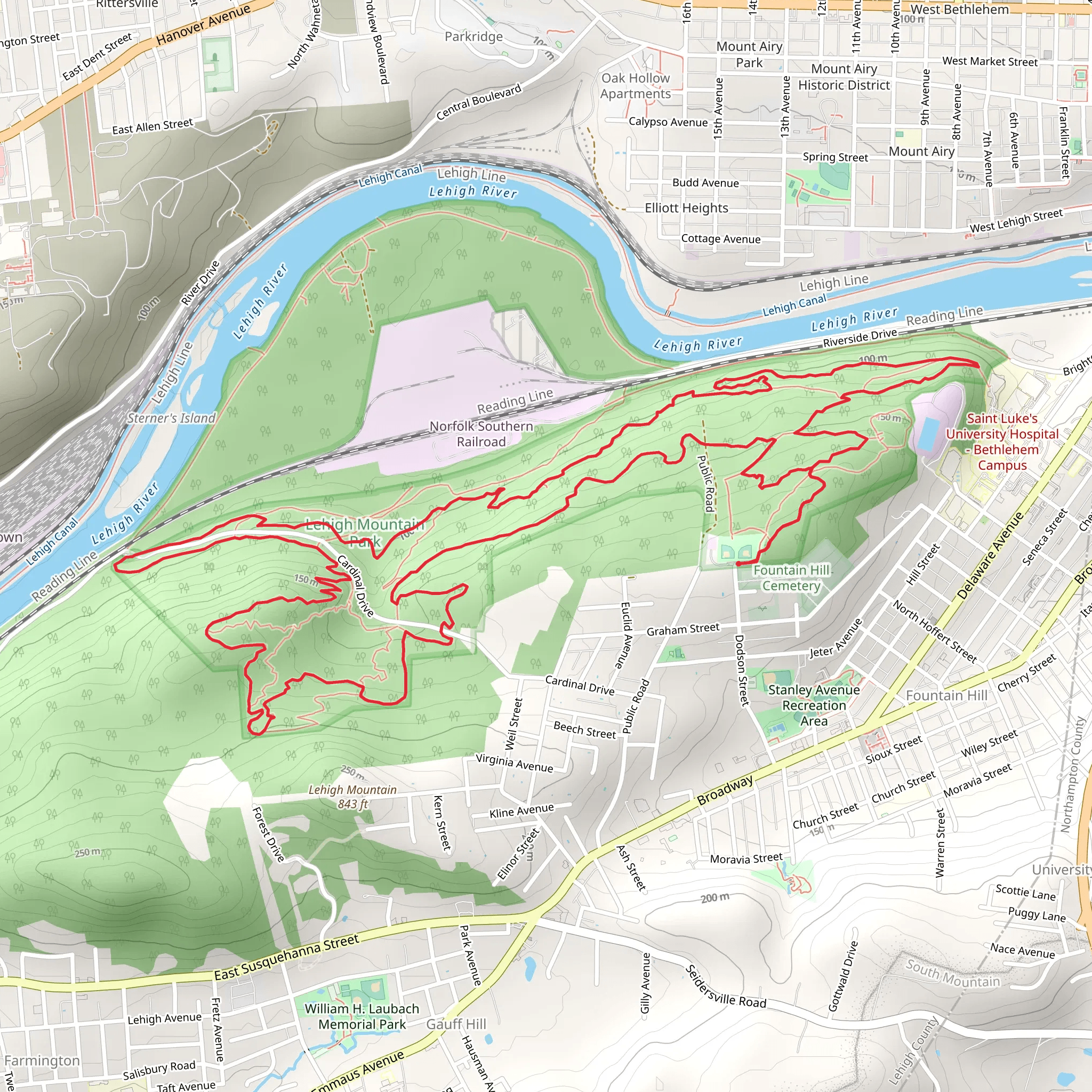 Lehigh River, Fountain Hill Cemetery and Lehigh Mountain Loop mobile static map