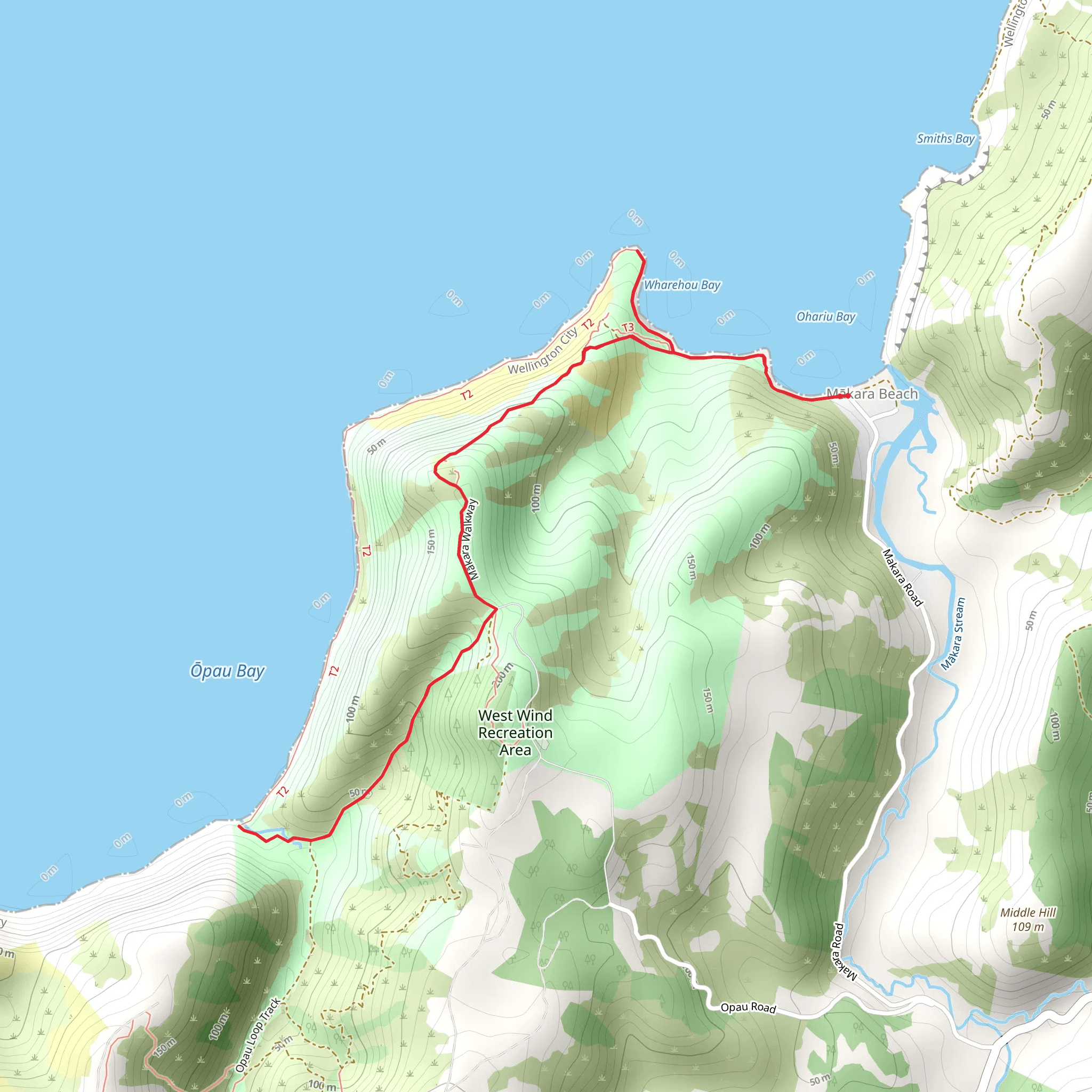 Mākara Walkway mobile static map