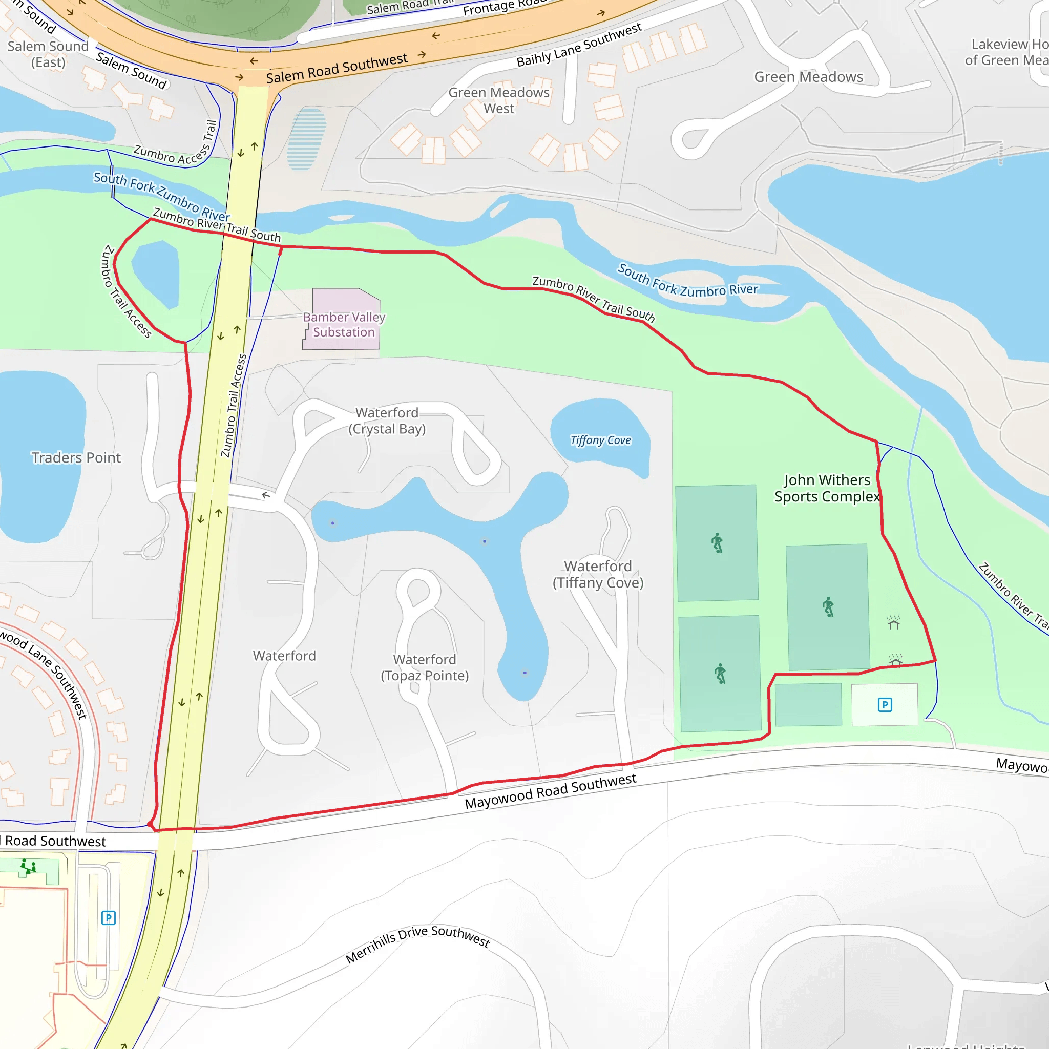 John Withers Sports Complex via Zumbro River South Loop mobile static map