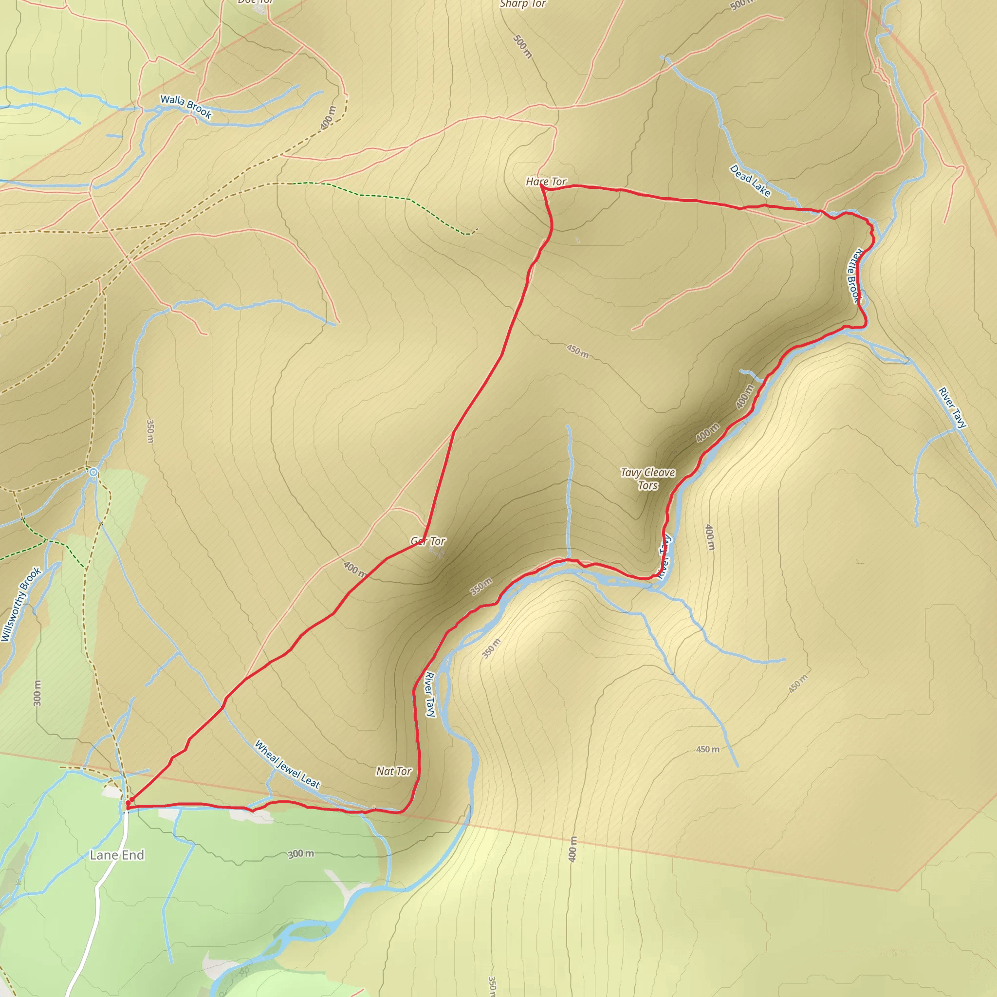 Tavey Cleave and Hare Tor Loop mobile static map